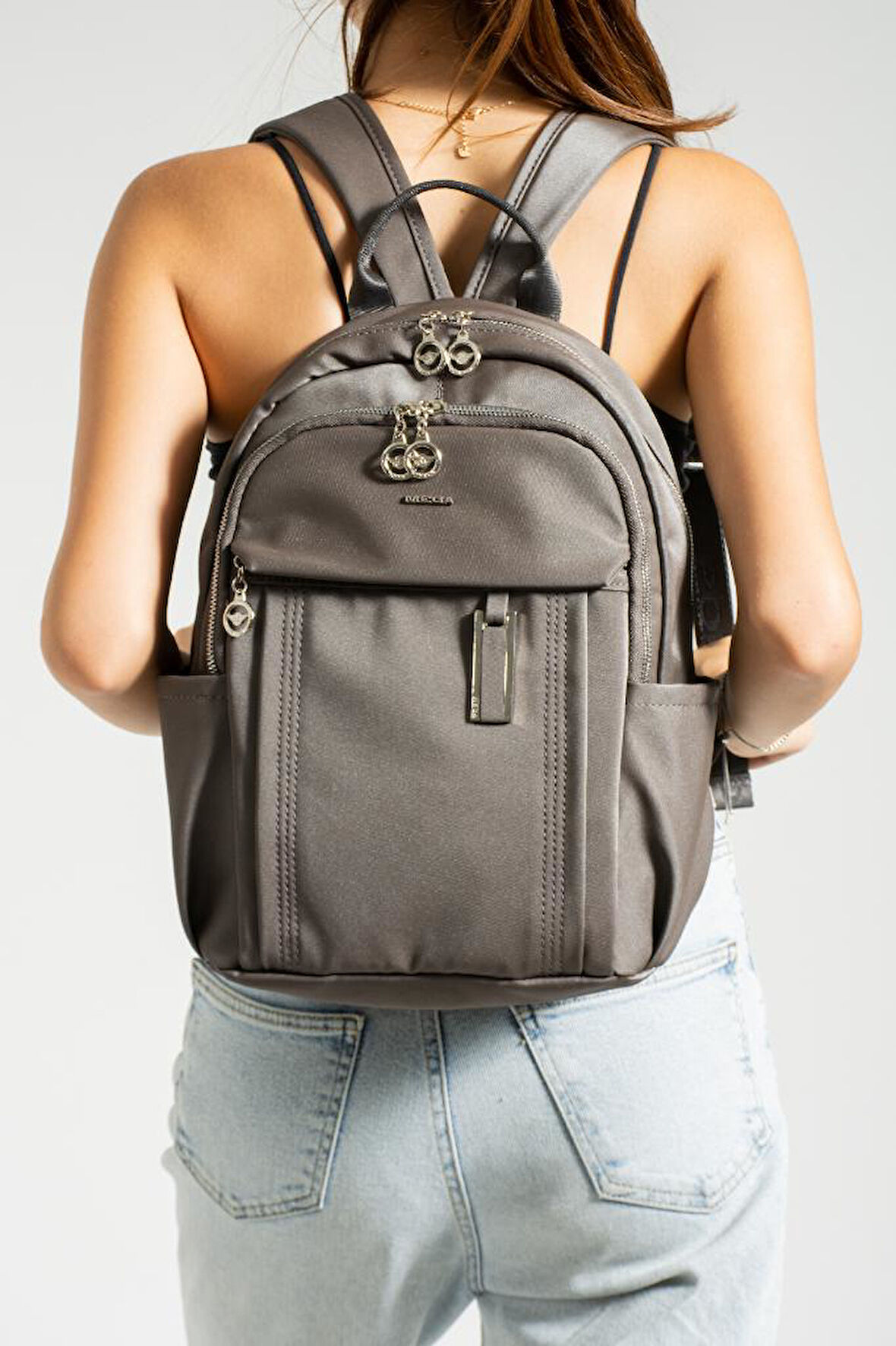 Saten Kumaş Kadın Sırt Çantası 38*28 Cm Yağmur İtici Kumaş Mega Bag Günlük Kullanıma Uygun
