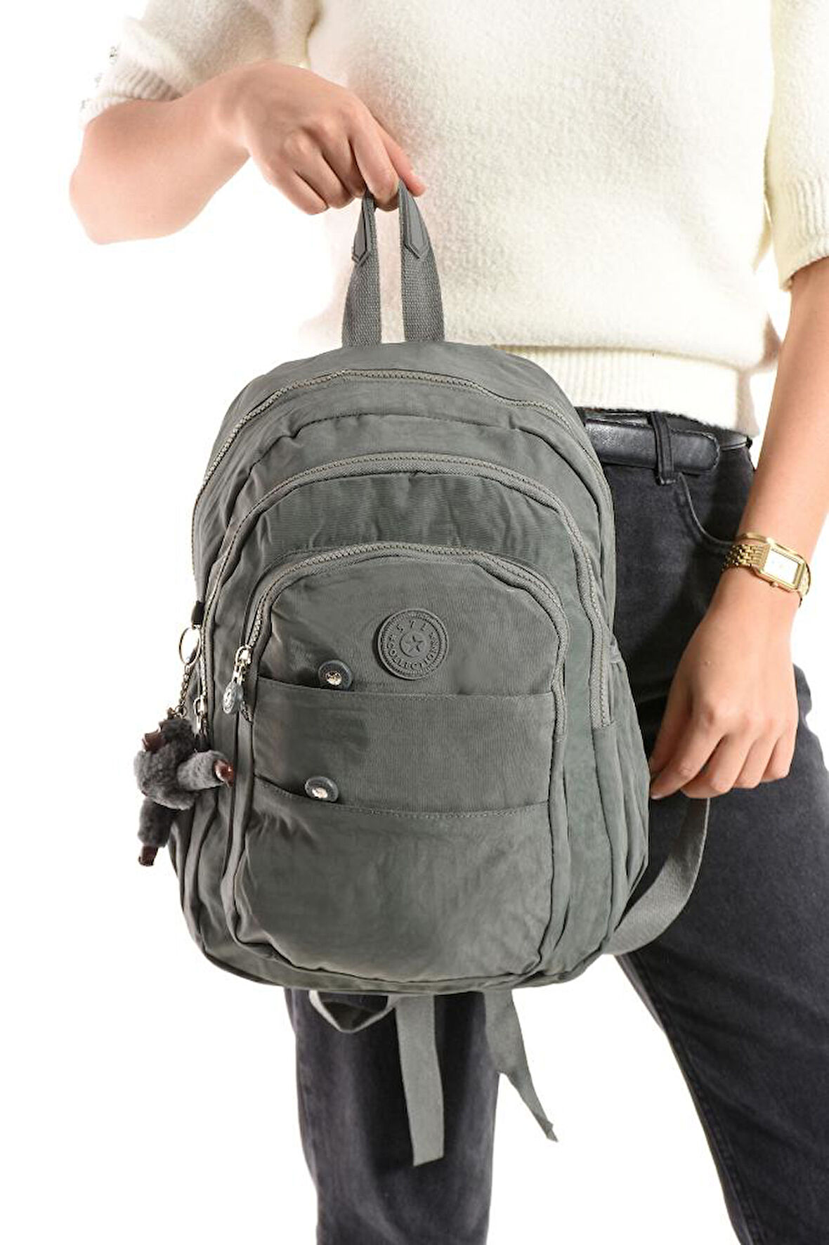 Kadın Sırt Çantası Çok Cepli 30*25 Cm Hafif Klinkır Kumaş Spor Seyahat Çantası Su İtici Kumaş