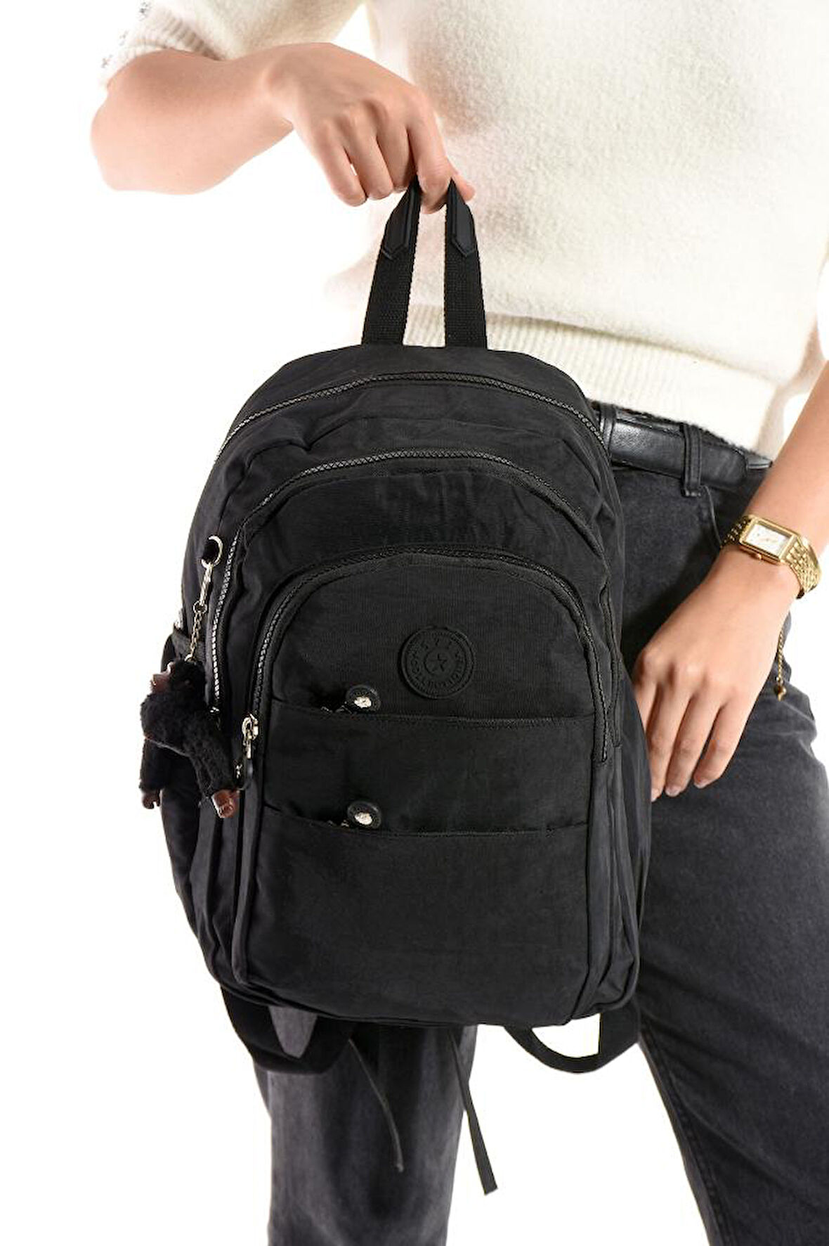 Kadın Sırt Çantası Çok Cepli 30*25 Cm Hafif Klinkır Kumaş Spor Seyahat Çantası Su İtici Kumaş