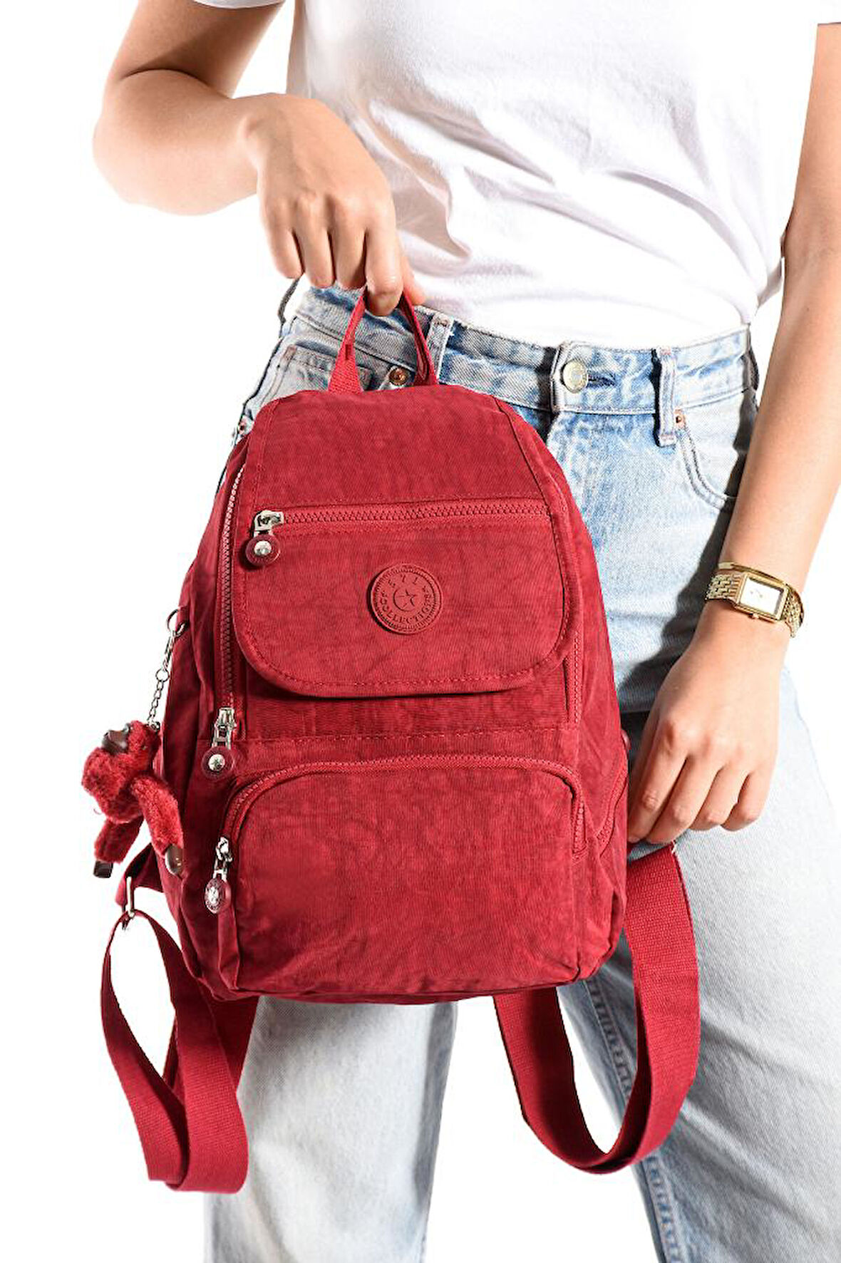 Kadın Sırt Çantası Kapaklı Model 30*25 Cm Hafif Klinkır Kumaş Spor Çantası Günlük Bayan Çantası