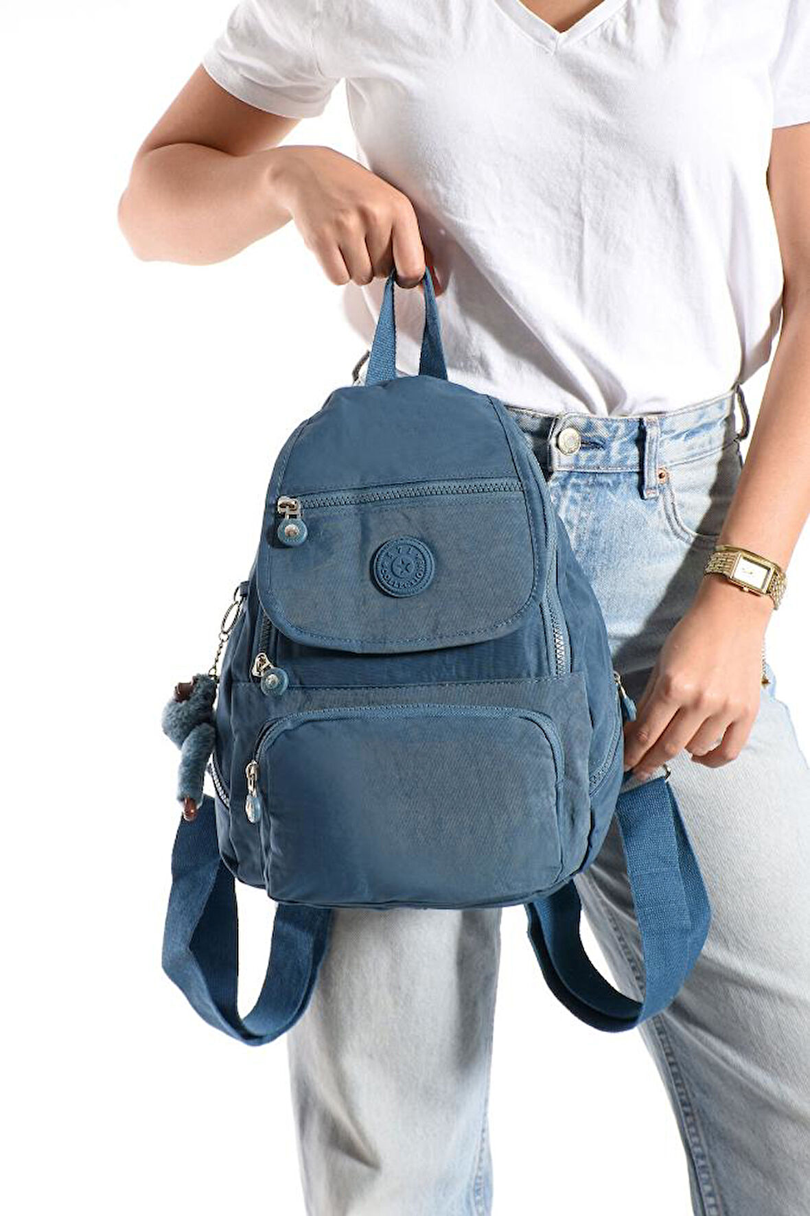 Kadın Sırt Çantası Kapaklı Model 30*25 Cm Hafif Klinkır Kumaş Spor Çantası Günlük Bayan Çantası