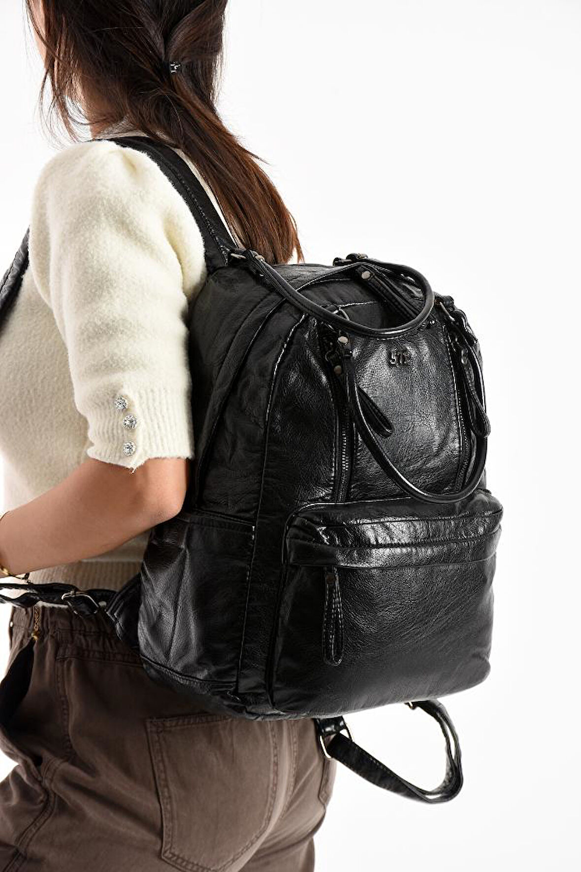 Y.S.Deri Kadın Sırt Çantası Yumuşak Vegan Deri 35*25 Cm Fonksiyonel Kullanım Omuz Ve Sırt Çantası