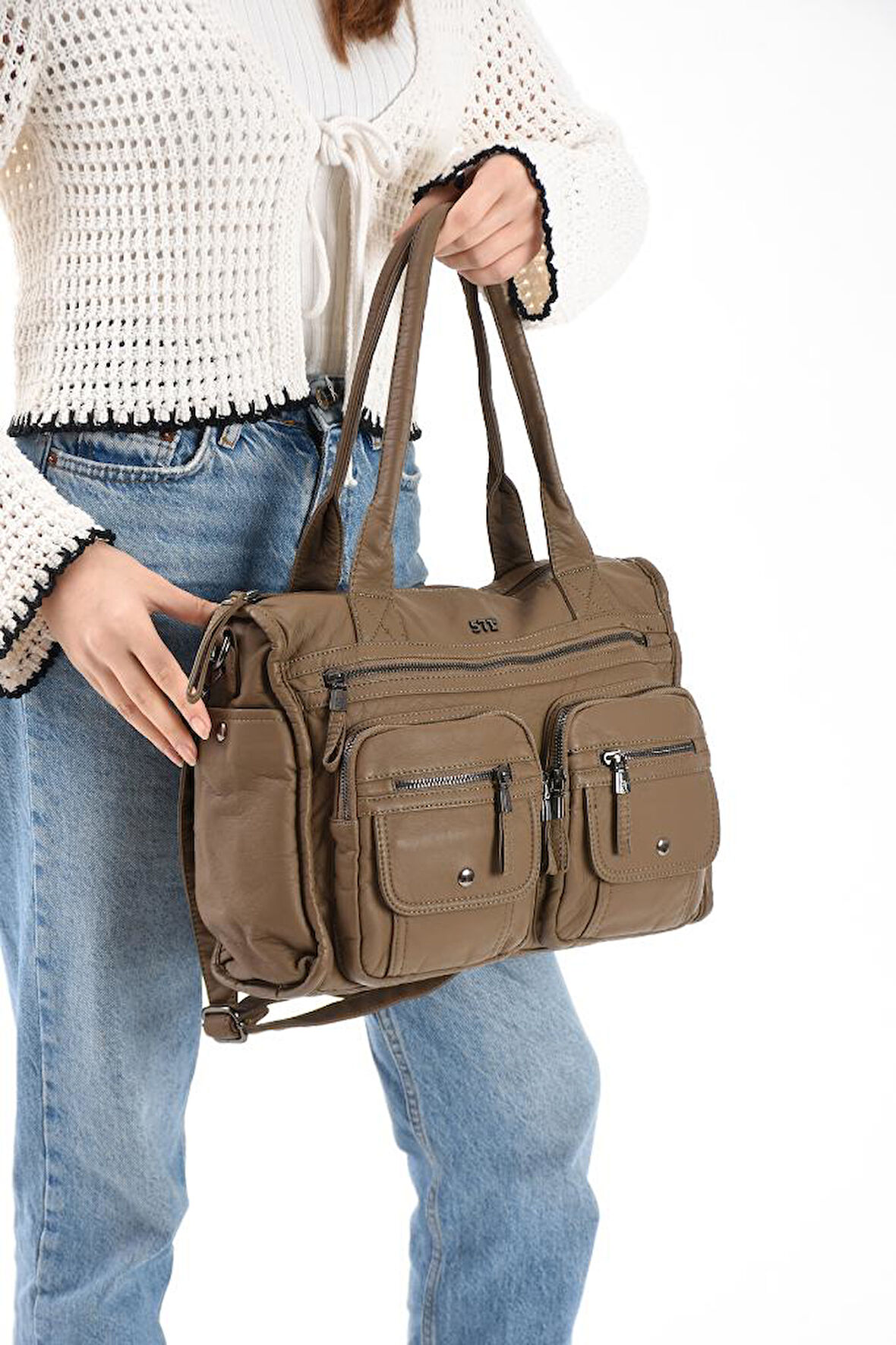 Y.S.Deri Kadın Omuz Çantası Çok Cepli Çapraz Askılı Kadın Postacı Çantası 33*28 Cm Vegan Deri 