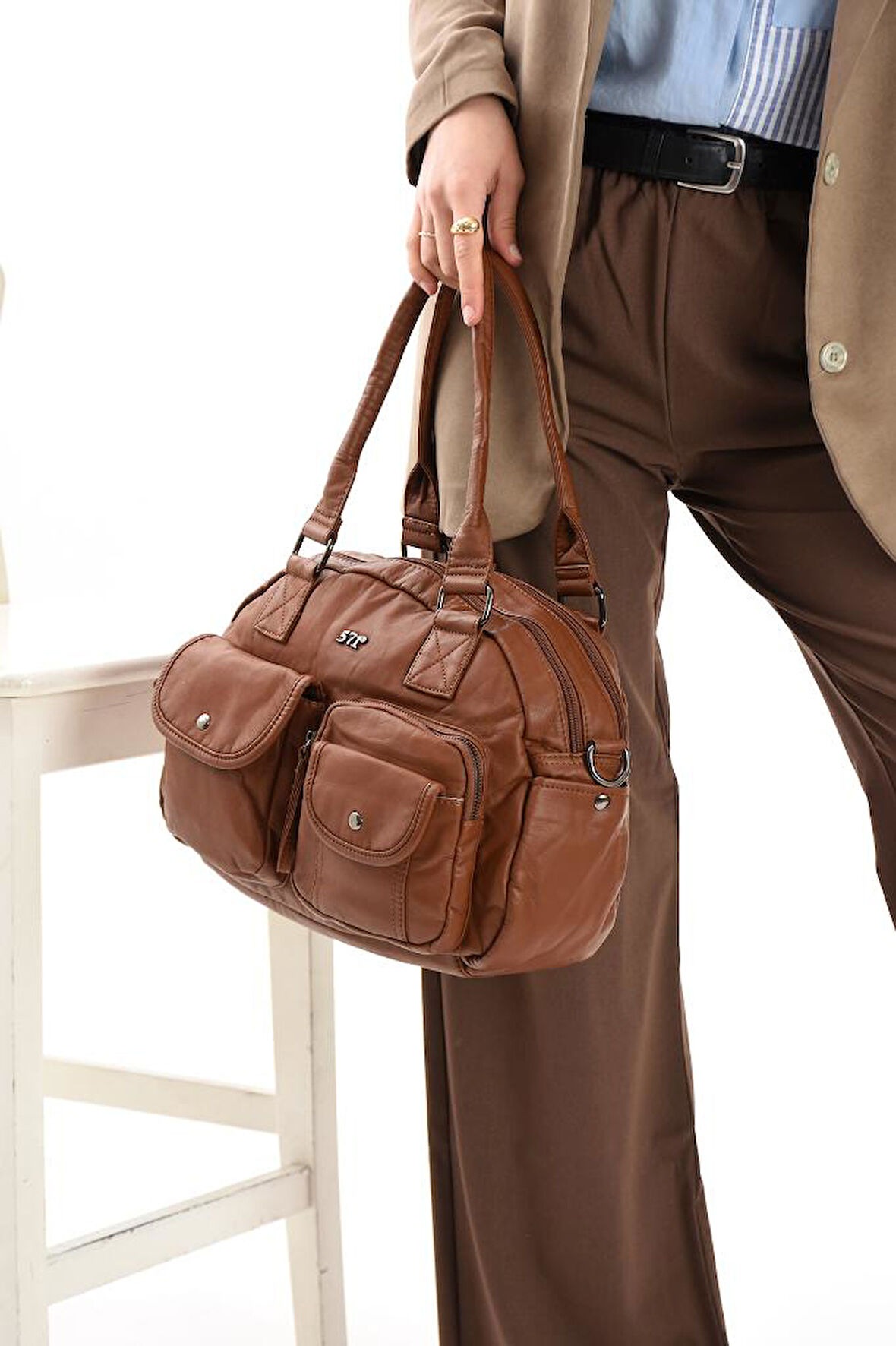 Y.S.Deri Kadın Kol Çantası 2 Ana Bölme Çapraz Askılı Omuz Çantası 28*24 Cm Vegan Deri Kadın Postacı