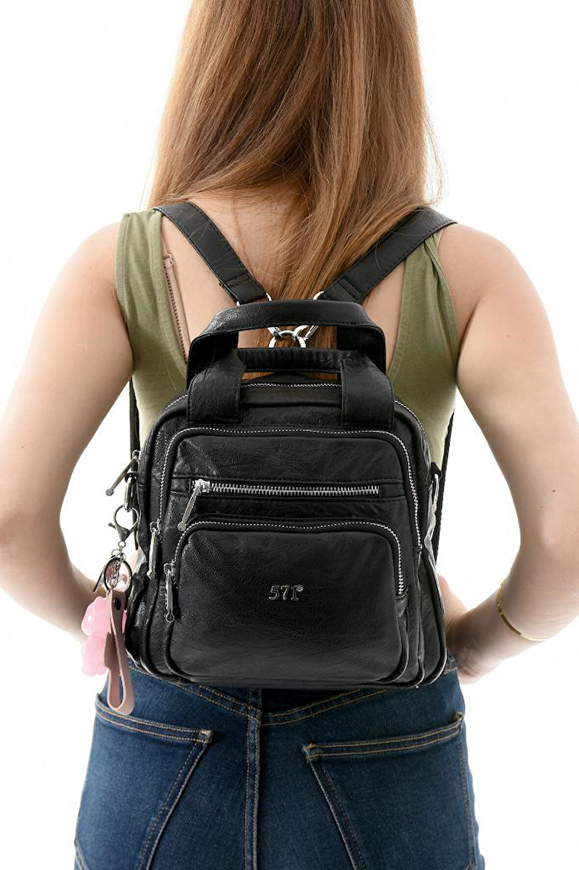 Y.S.Deri Kadın Sırt Çantası 25*23 Cm Vegan Deri İster Sırt İster Omuz Işıklı Aksesuar Çapraz Çanta