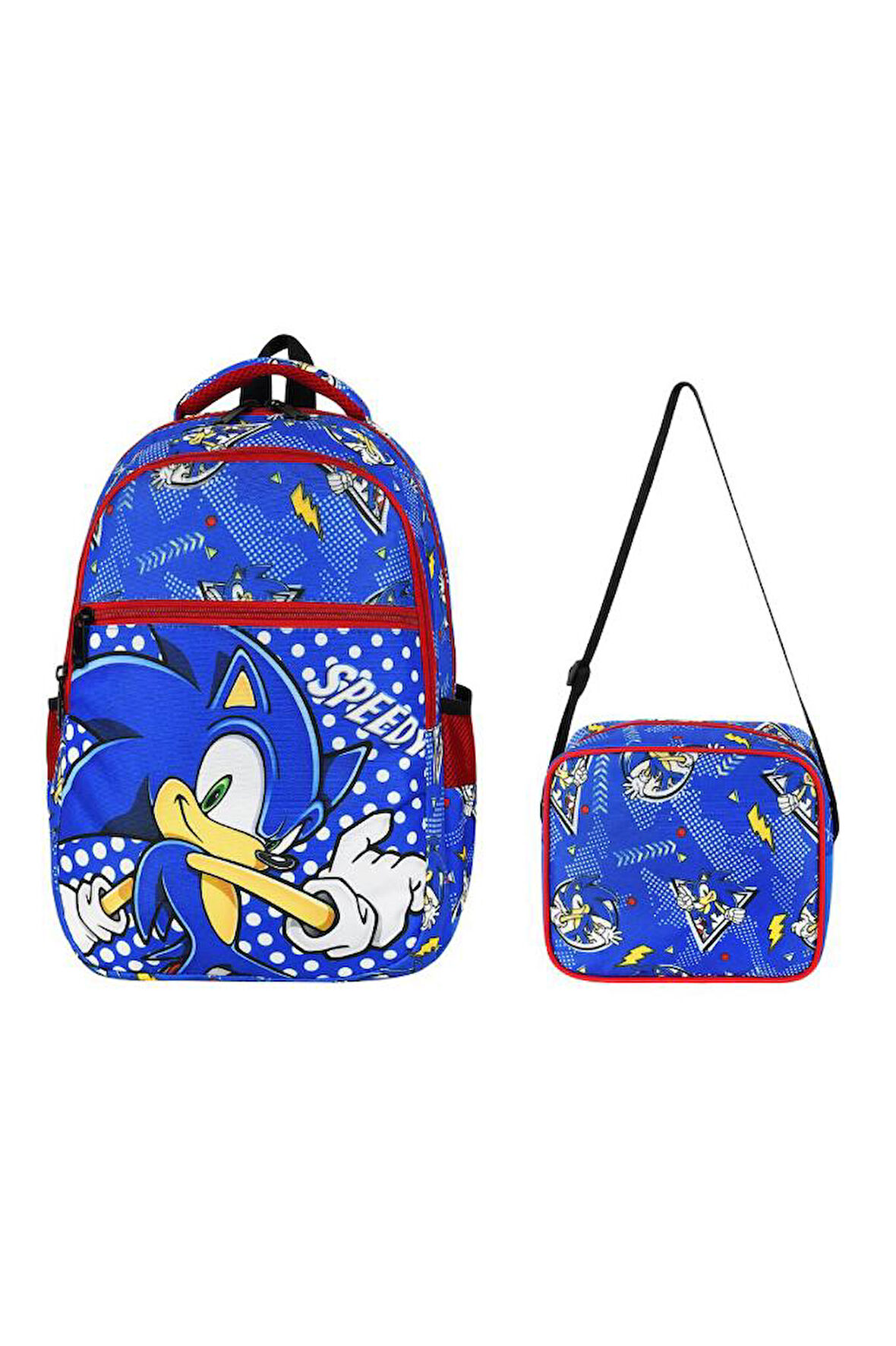 İlkokul Çantası Sonic 2'li Set 40*30 Cm Beslenme Çantası Ortopedik Sırt Çantası Erkek Çocuk