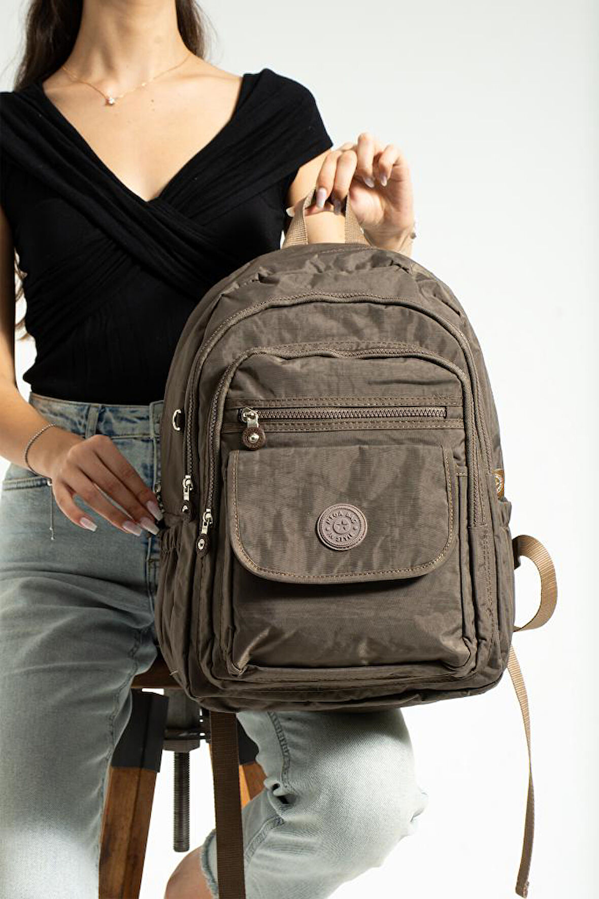 Unisex Okul Çantası Su İtici Hafif Klinkır Kumaş Günlük Sırt Çantası 40*30 Cm Çok Cepli