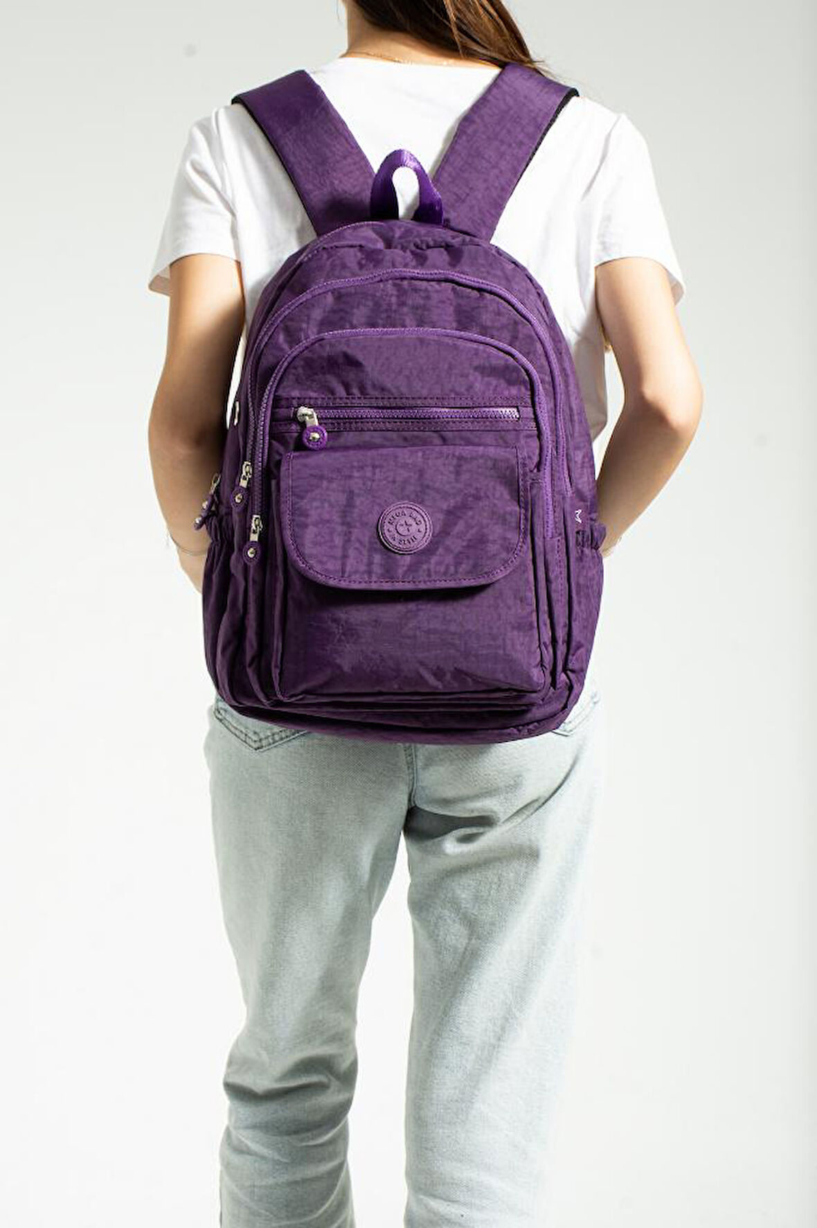 Unisex Okul Çantası Su İtici Hafif Klinkır Kumaş Günlük Sırt Çantası 40*30 Cm Çok Cepli