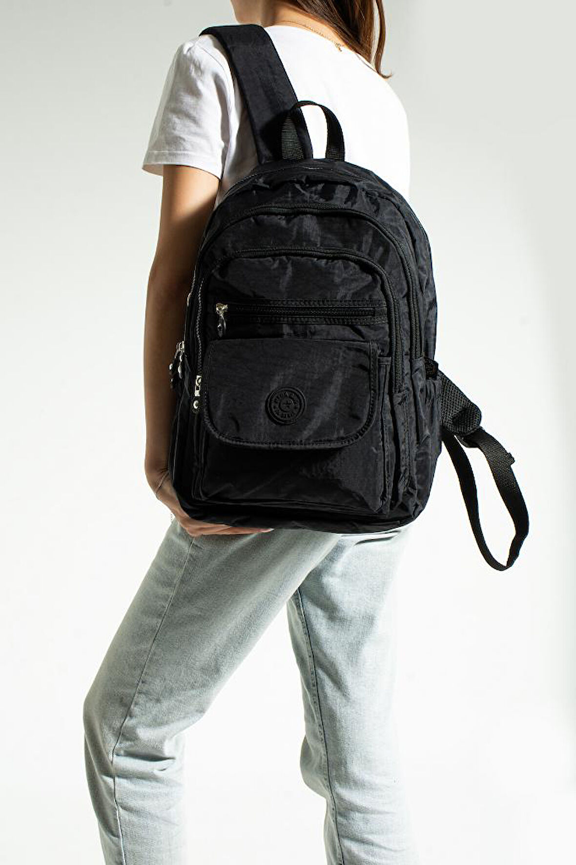 Unisex Okul Çantası Su İtici Hafif Klinkır Kumaş Günlük Sırt Çantası 40*30 Cm Çok Cepli