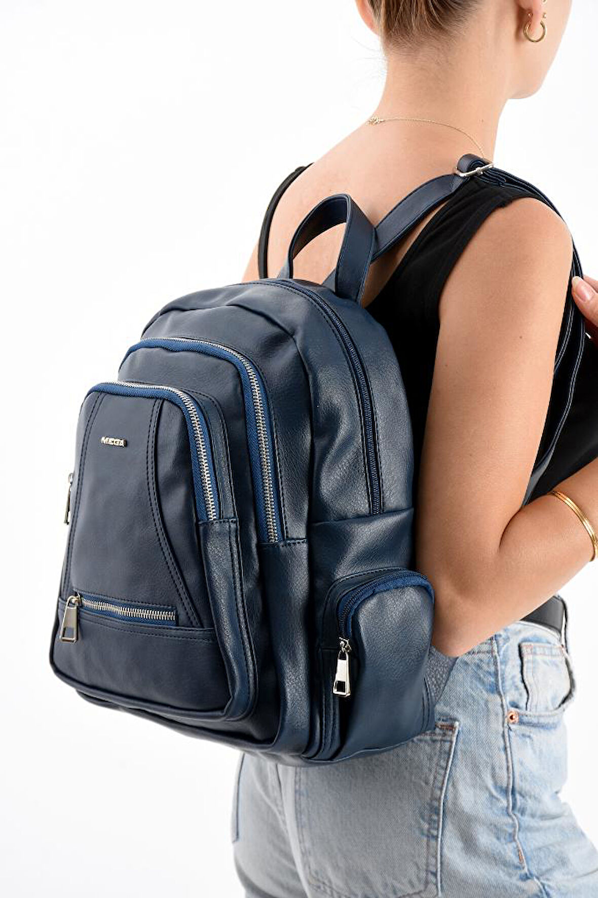 Suni Deri Kadın Sırt Çantası 35*25 Cm Mega Bag Günlük Kullanıma Uygun Çok Cepli İçi Astarlı