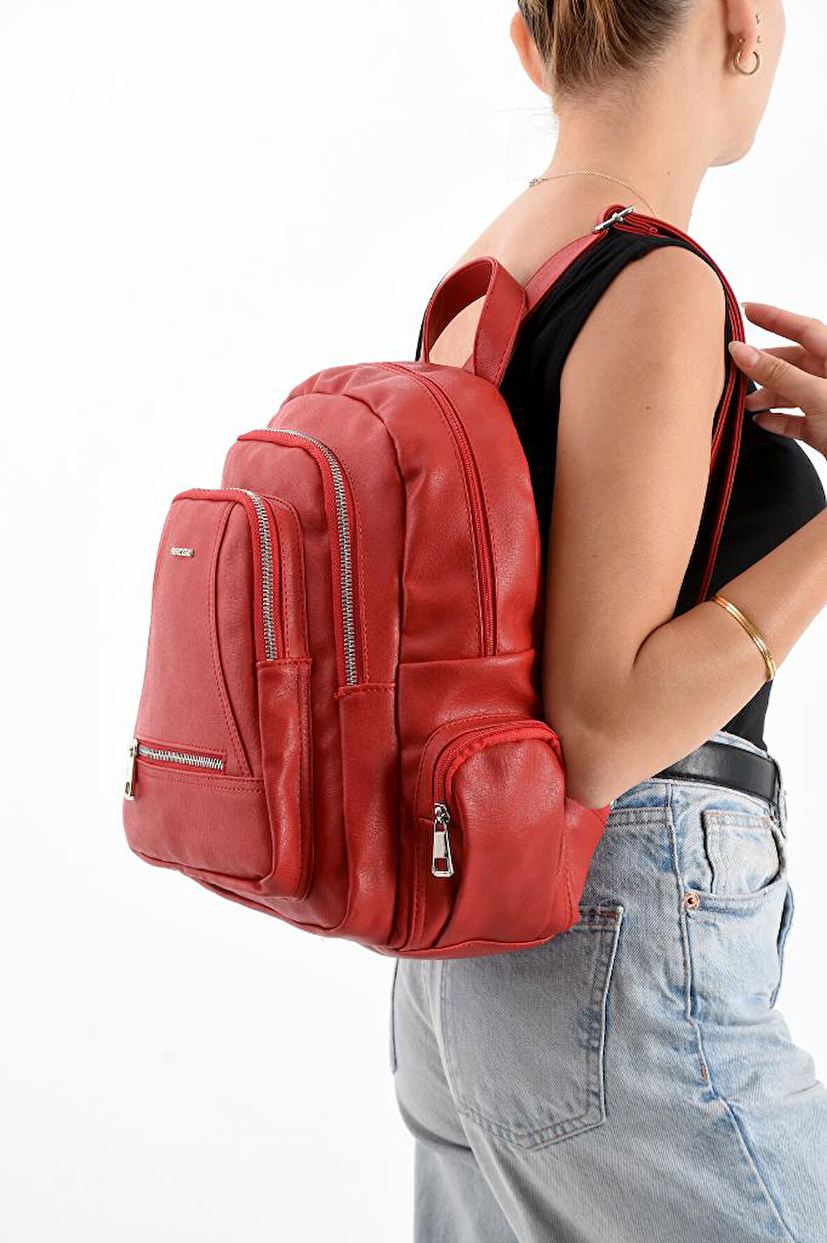 Suni Deri Kadın Sırt Çantası 35*25 Cm Mega Bag Günlük Kullanıma Uygun Çok Cepli İçi Astarlı