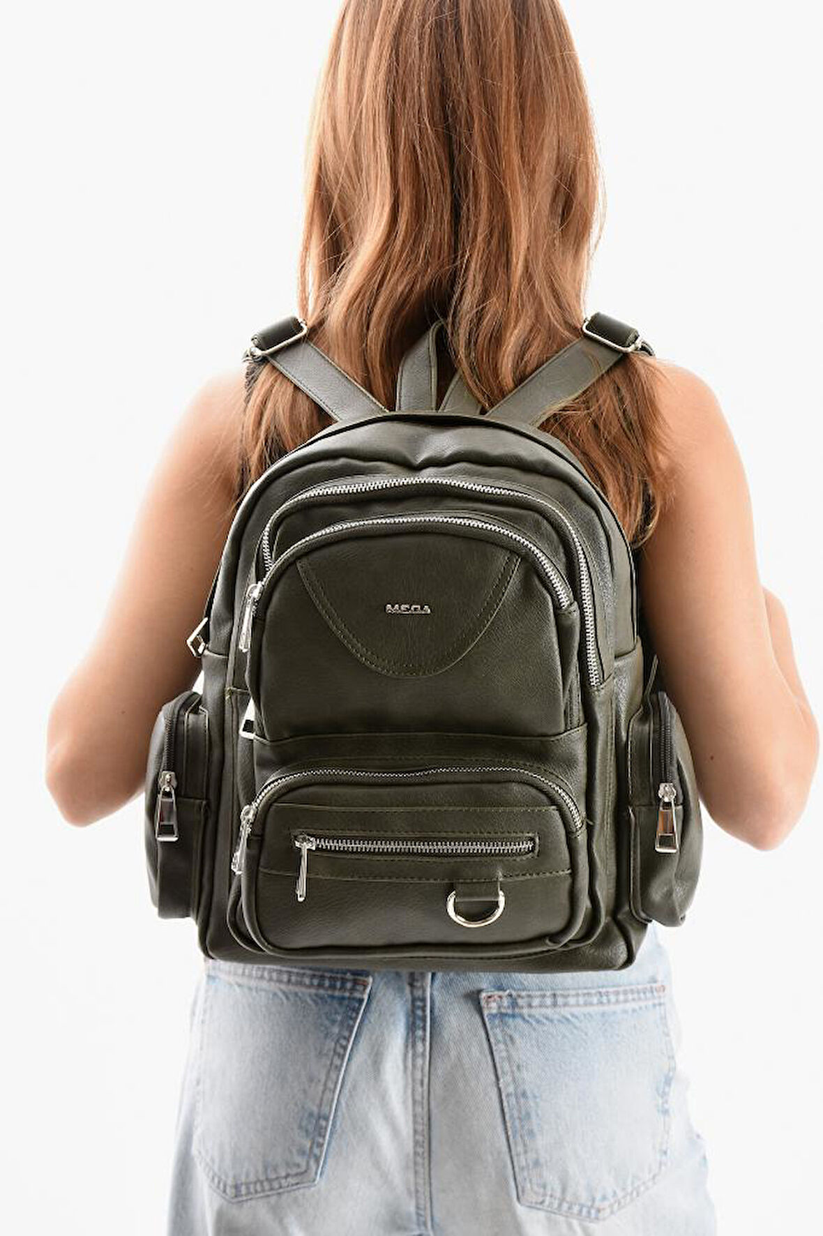 Suni Deri Kadın Sırt Çantası 38*28 Cm Mega Bag Günlük Kullanıma Uygun Çok Cepli İçi Astarlı