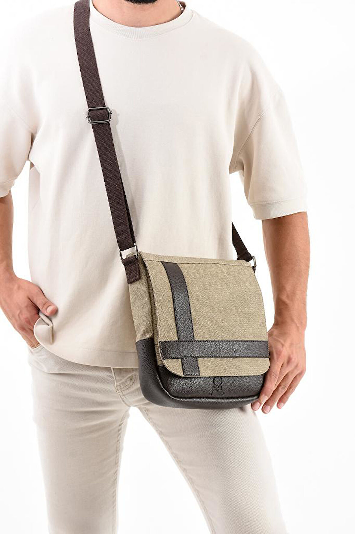 Kanvas Kumaş Tablet Çantası Erkek Postacı Çanta 27*23 Cm Çapraz Askılı Omuz Çantası 