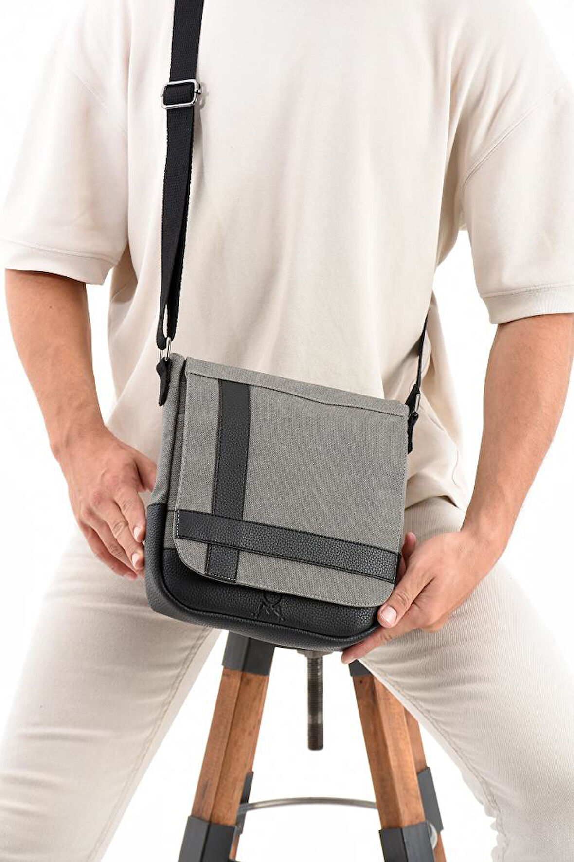 Kanvas Kumaş Tablet Çantası Erkek Postacı Çanta 27*23 Cm Çapraz Askılı Omuz Çantası 