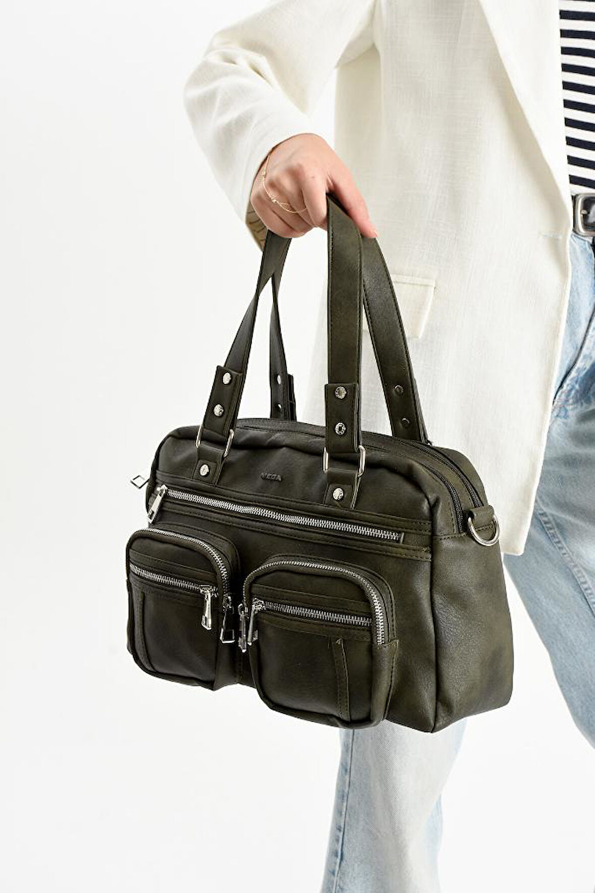 Suni Deri Kadın Omuz Çantası 35*25 Cm Çapraz Askılı Postacı Çanta Çok Cepli Vegan Deri Kol Çantası