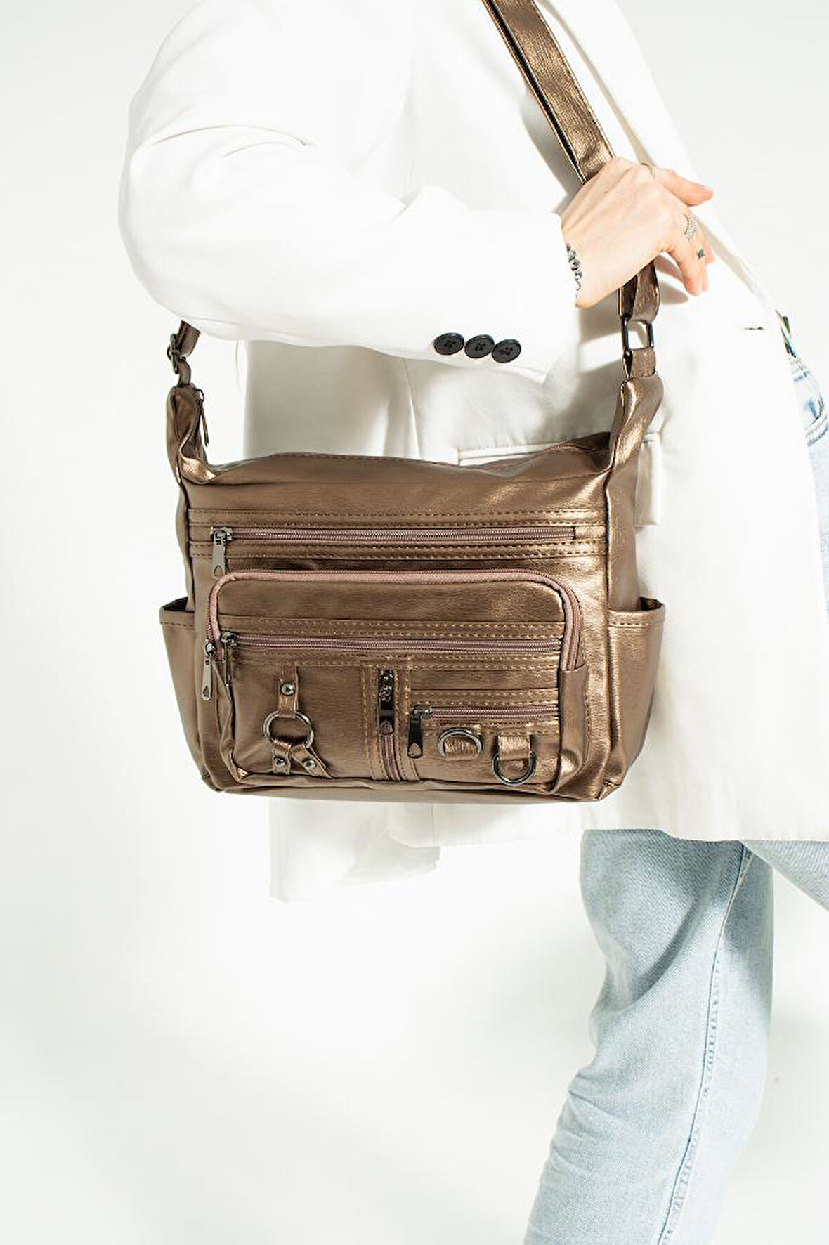 Y.S.Deri Kadın Postacı Çanta Çok Cepli 30*20 Cm Vegan Deri kadin Çapraz Askılı Omuz Çantası