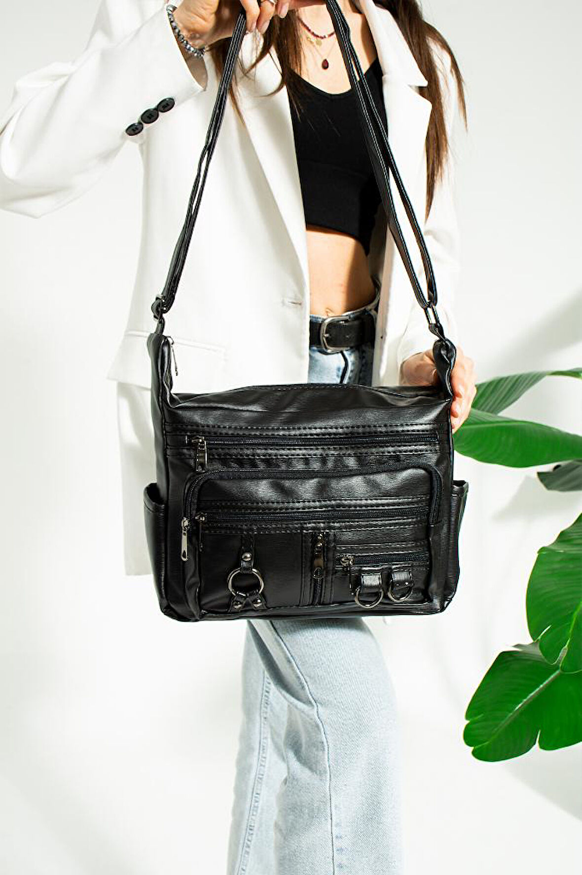 Y.S.Deri Kadın Postacı Çanta Çok Cepli 30*20 Cm Vegan Deri kadin Çapraz Askılı Omuz Çantası