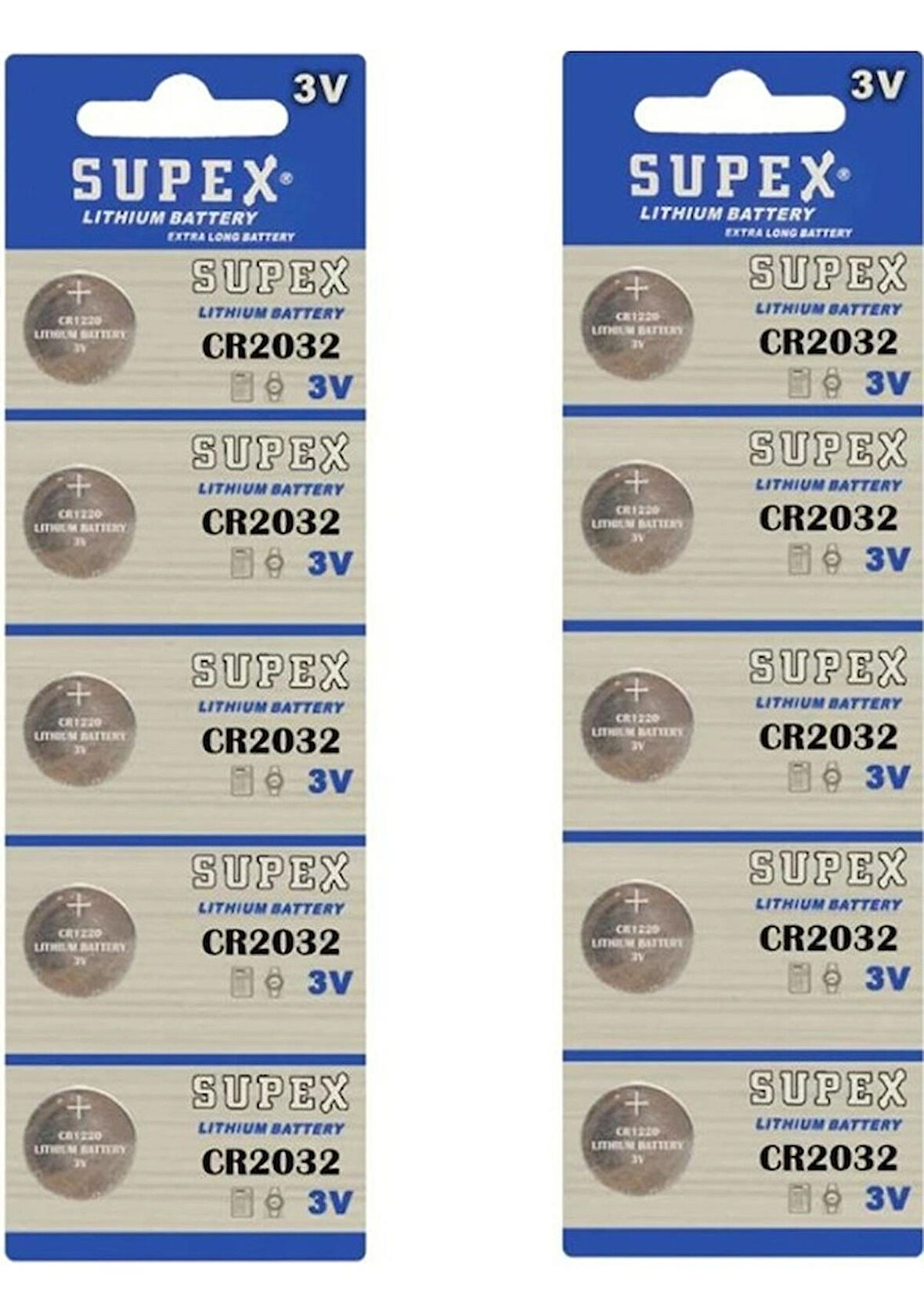 Supex Extra Long Battery CR2032 3V Lityum Düğme Pil 5 x 2'li