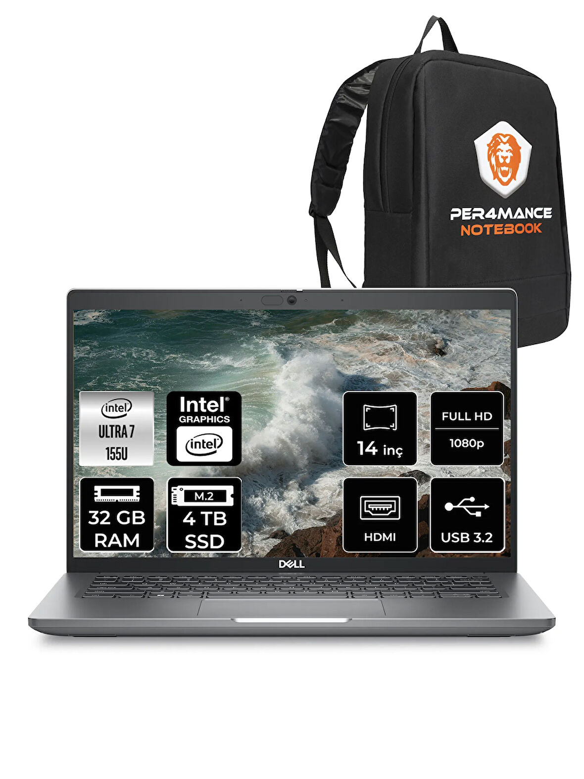 DELL Latitude 5450 Ultra 7 155U 32GB 4TB SSD 14'' FHD FDOS Taşınabilir Bilgisayar & PER4 ÇANTA