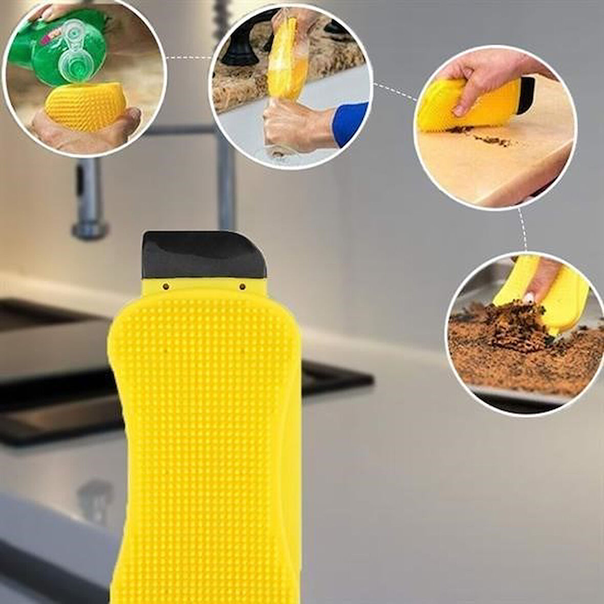 caselka® Çok Fonksiyonlu Deterjan Hazneli Pratik Bulaşık Yıkama Fırçası