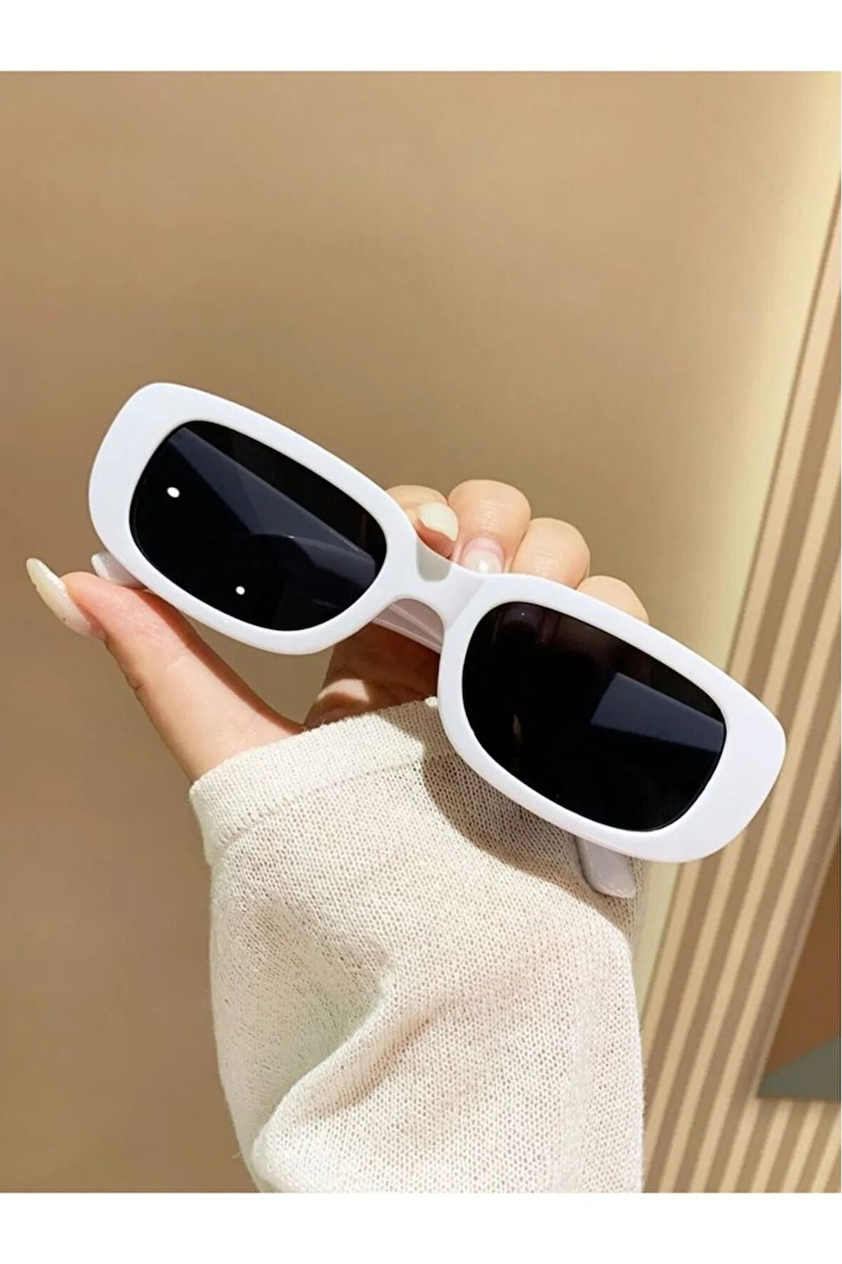 Unisex Kadın Erkek Uv400 Korumalı Kare Dikdörtgen Beyaz Siyah Yeni Sezon Güneş Gözlüğü