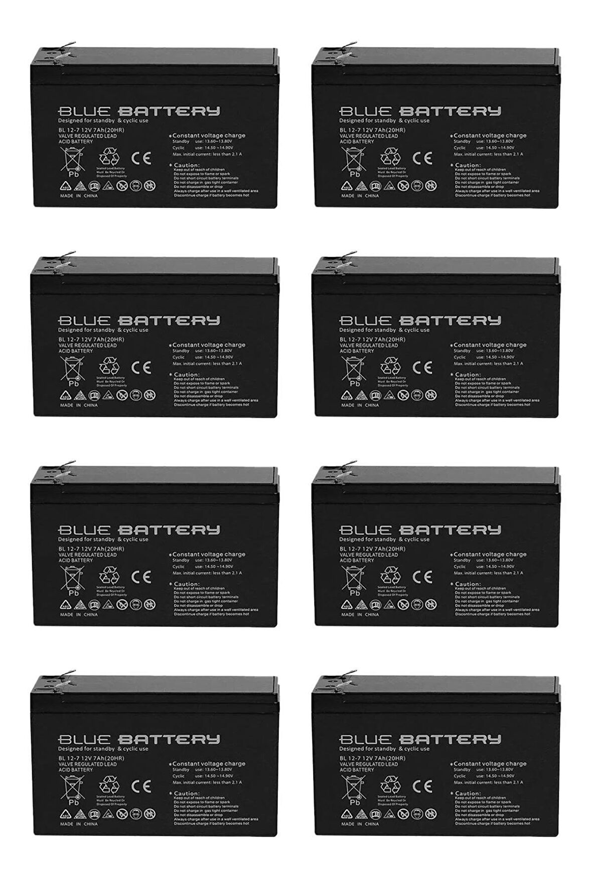 8 Adet Blue Battery 12v 7ah- Bakımsız Kuru Akü 2024 Haziran Üretim 12 Volt 7 Amper