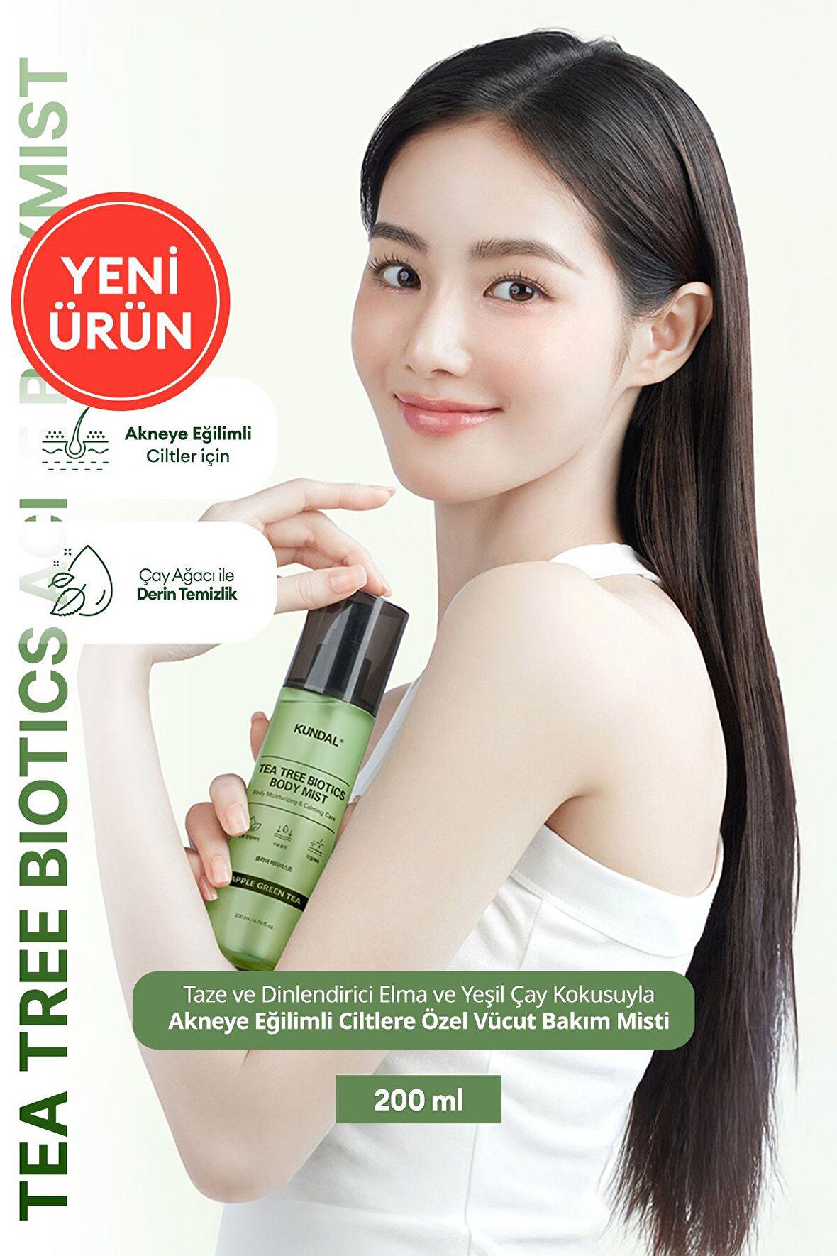 Akneye Eğilimli Ciltlere Vücut Bakım Misti KUNDAL Tea Tree Biotics Body Mist 200ml (Apple Green Tea)