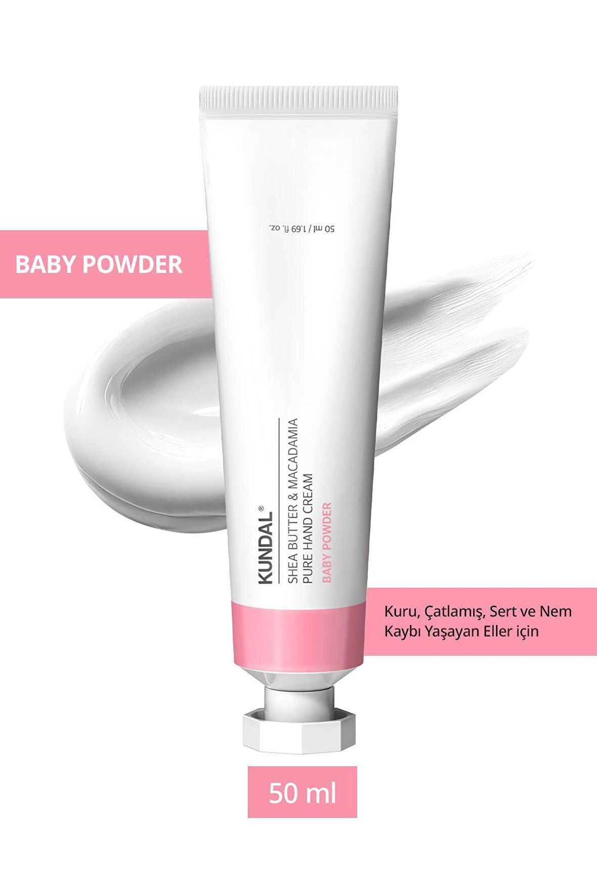 Yoğun Nem Veren Besleyici El Kremi Kundal Shea Butter & Macadamia Pure Hand Cream 50ml (Baby Powder)