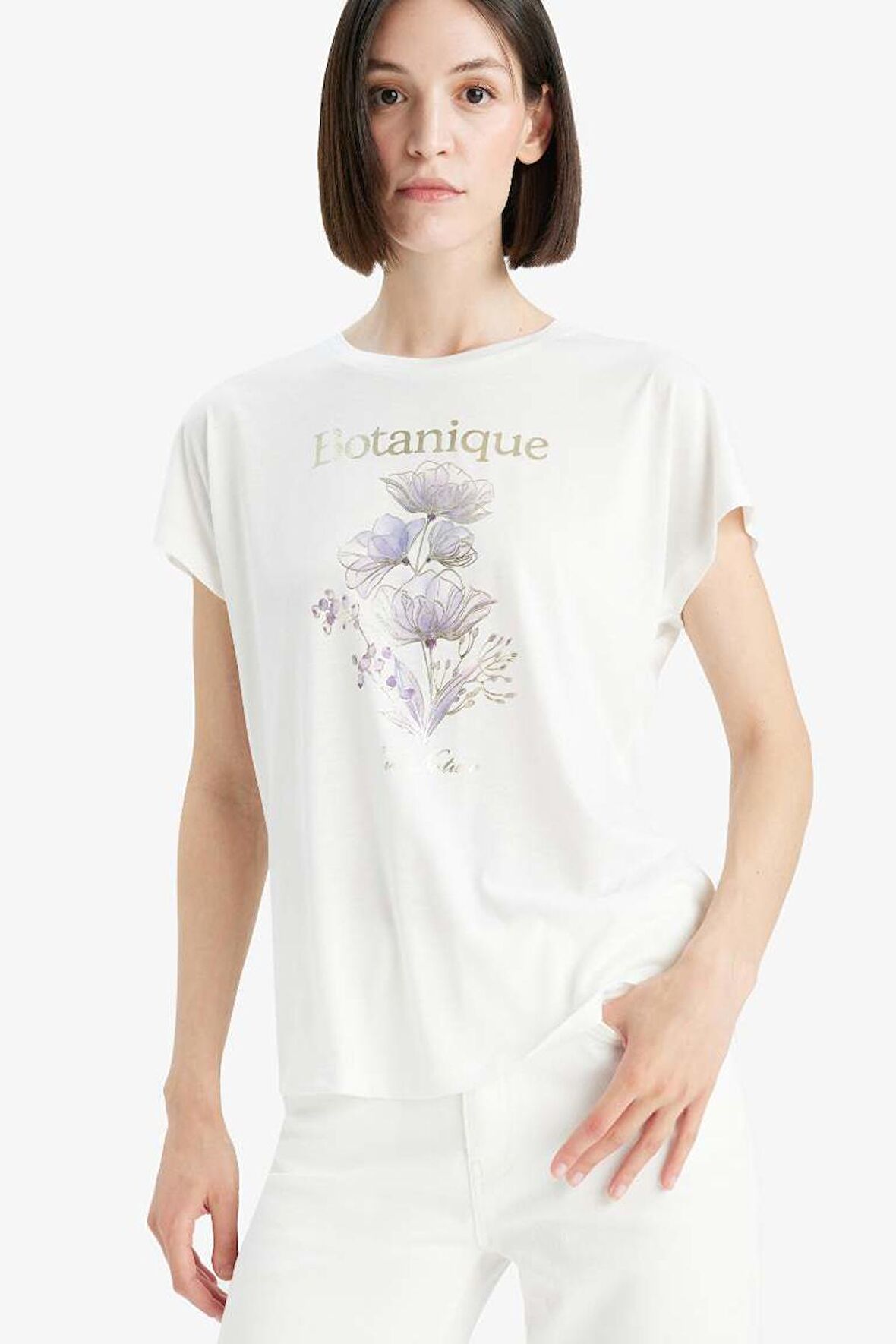 DeFacto Bisiklet Yaka Çiçek Baskılı Kısa Kollu Tişört F5098AX25SMER105