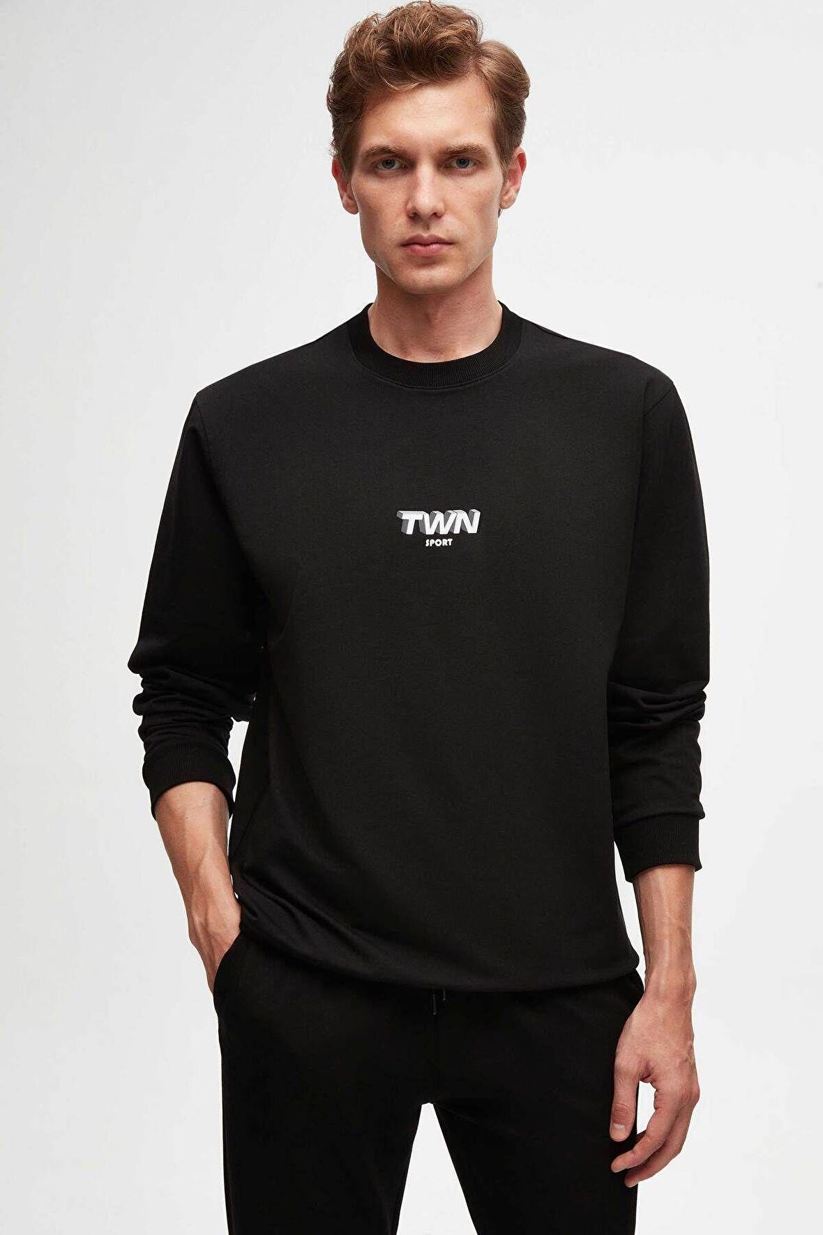 Twn Relaxed Fit Siyah Baskılı Sweatshirt 2ECE25ORT2791