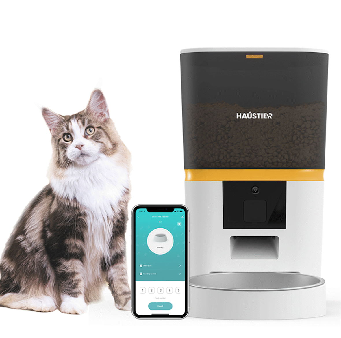 Haustier QQ003 Akıllı Kedi/köpek Otomatik Mama Kabı, App-Wifi ile Uzaktan Kontrol, Öğün Planlama,porsiyon Belirleme,6lt Hazne, Metal Kase, Beyaz