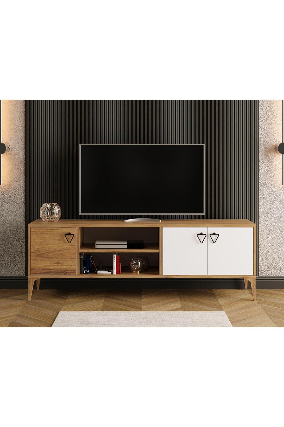 Rivo Tv Ünitesi Legnano-Beyaz Raflı ve Kapaklı Modern Tasarım 150 cm