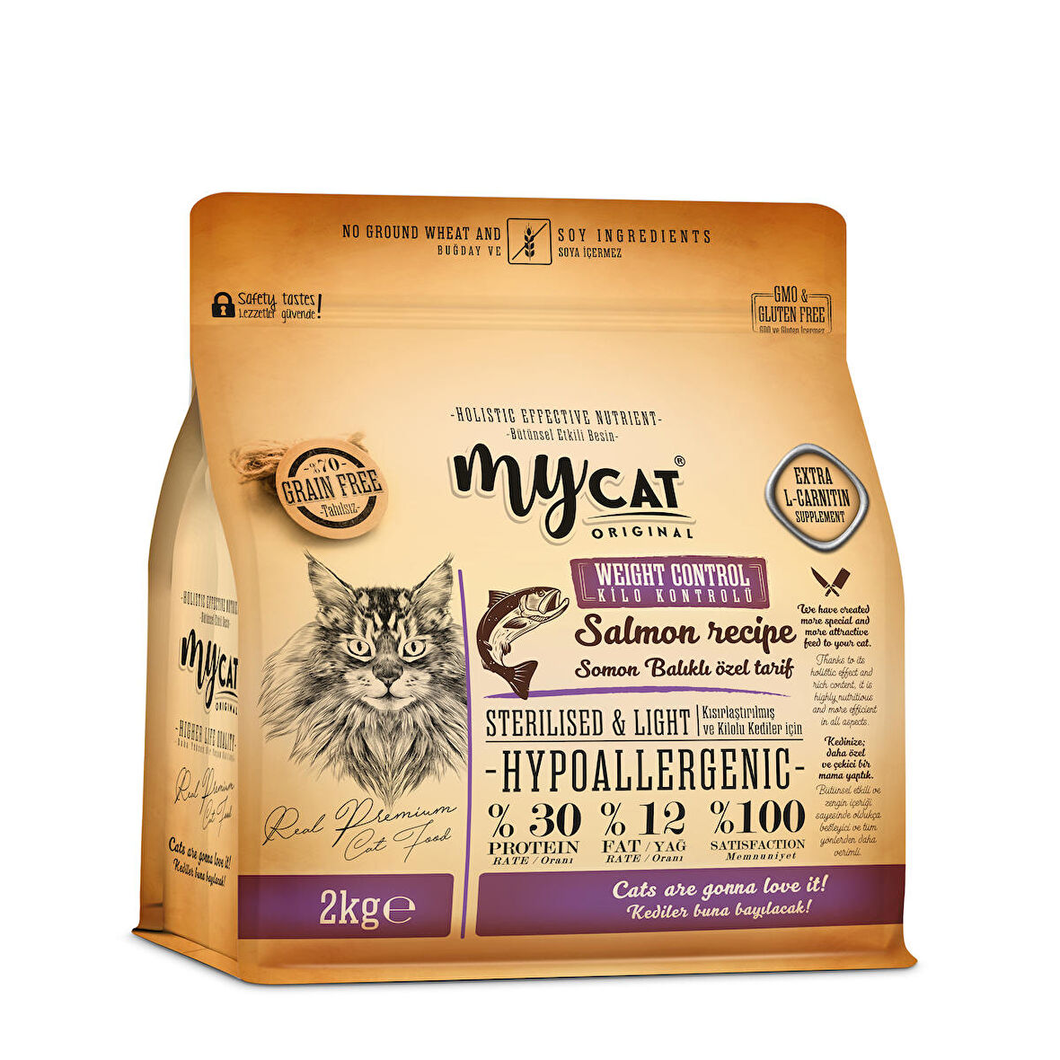 Mycat Az Tahıllı Somon Balıklı Diyet & Kısır Kedi Maması 2kg