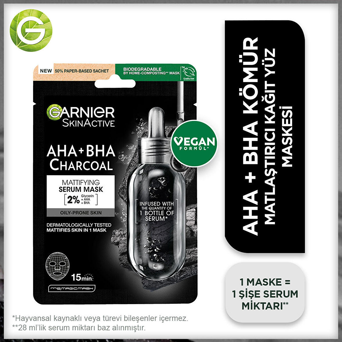 Garnier Skin Naturals Kömürlü Kağıt Yüz Maskesi Siyah Yosun