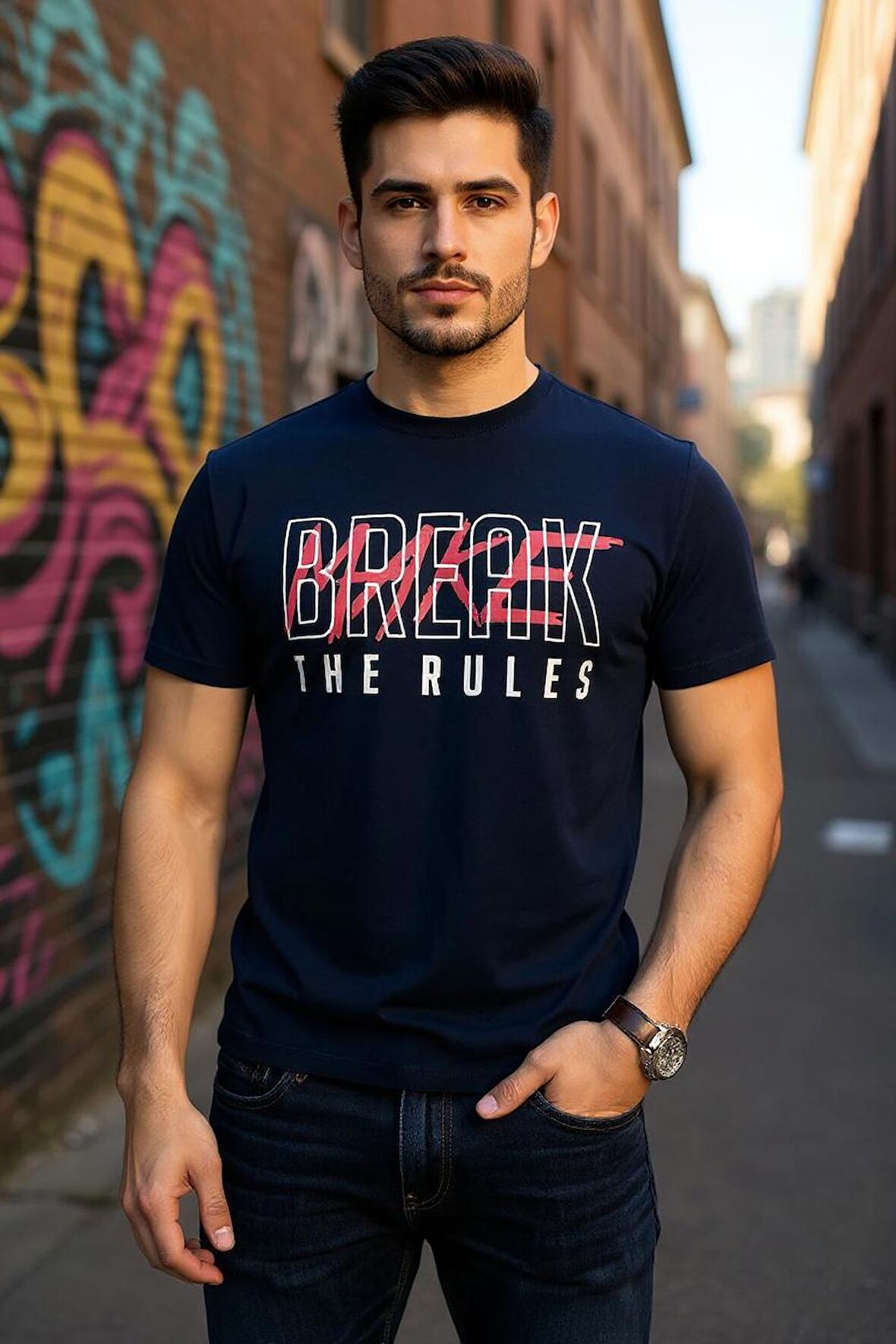 Erkek Baskılı T-Shirt Yumuşak Pamuklu Kumaş