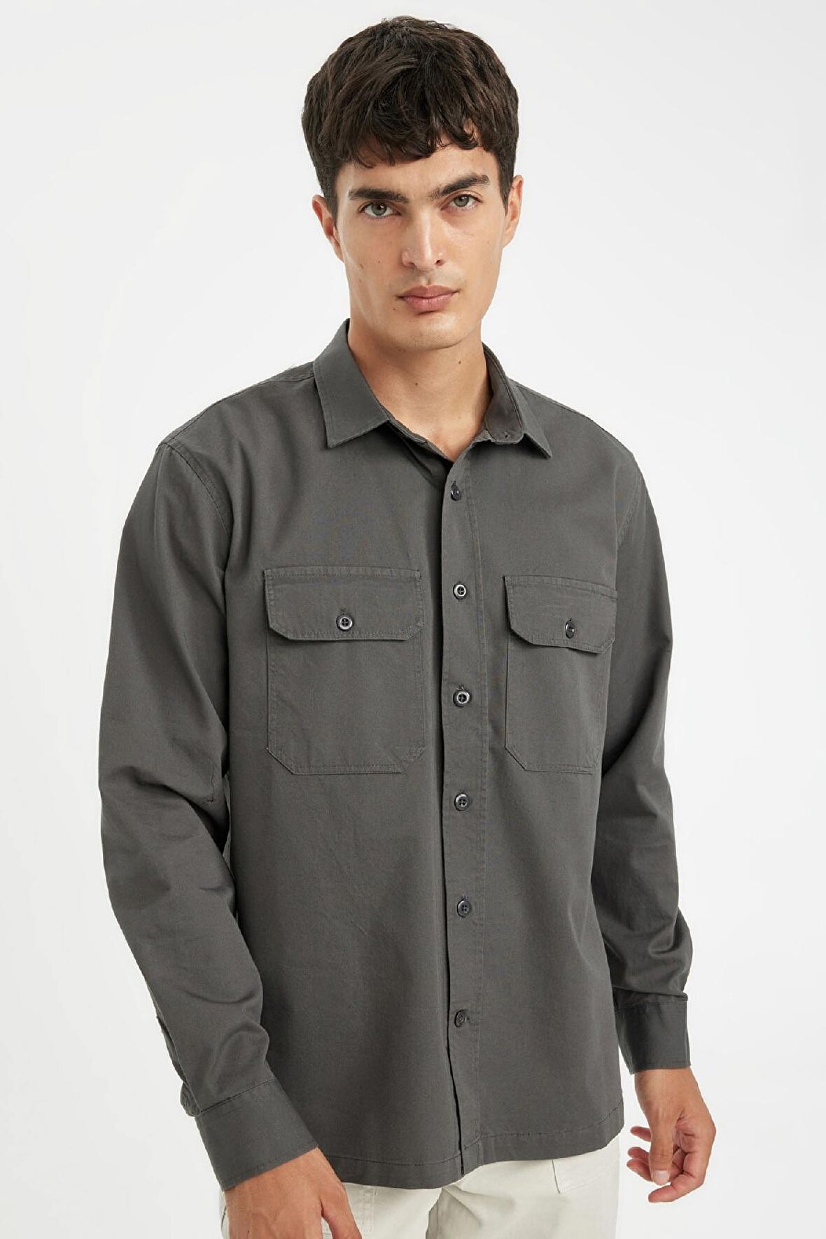 DeFacto Regular Fit Basic Düz Pamuklu Uzun Kollu Gömlek D1060AX24AUGR164