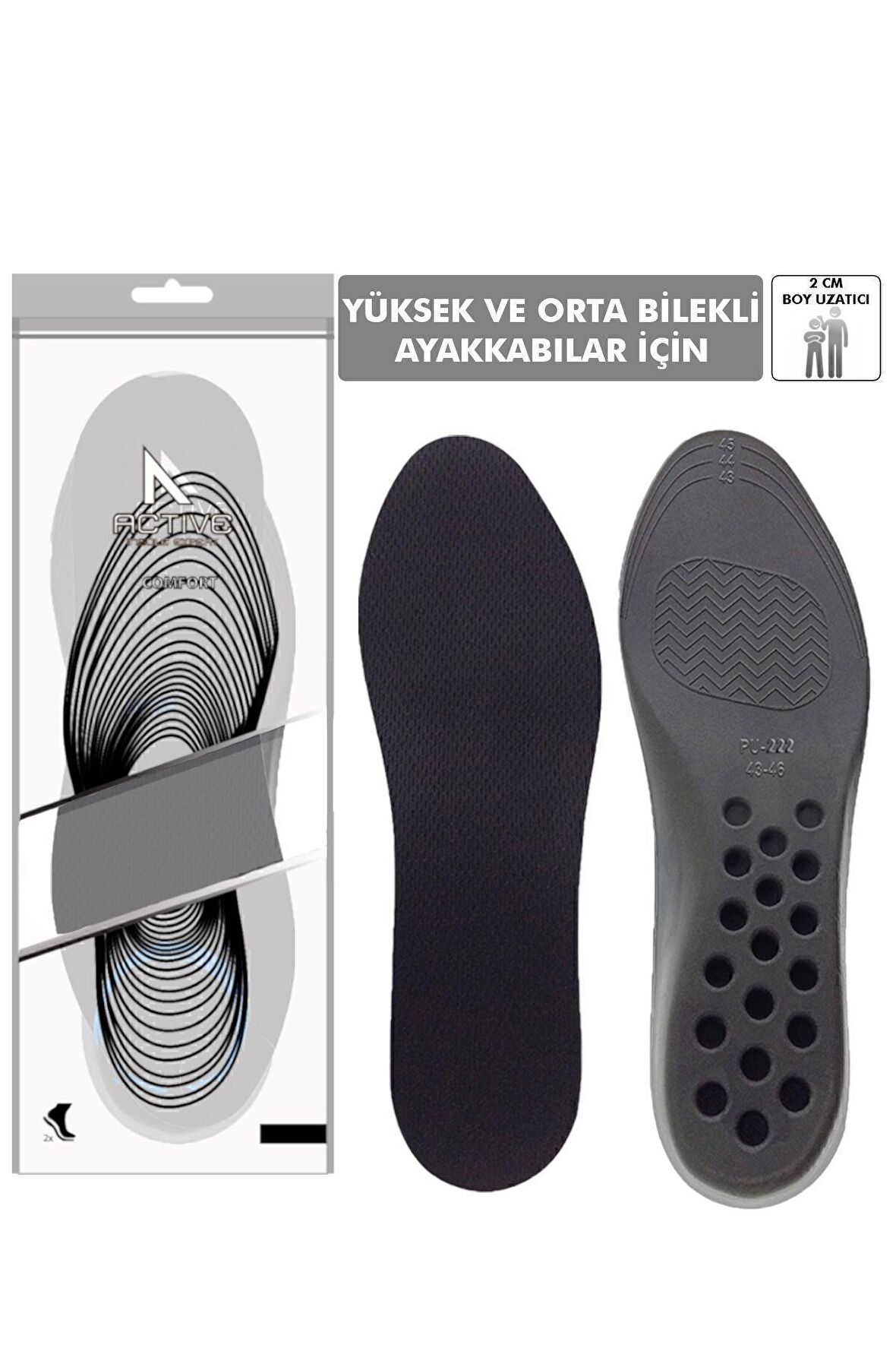 BU02 - 2 Cm Boy Uzatıcı | Gizli Topuk Yükseltici, Yastıklamalı Boy Uzatma Iç Tabanlık