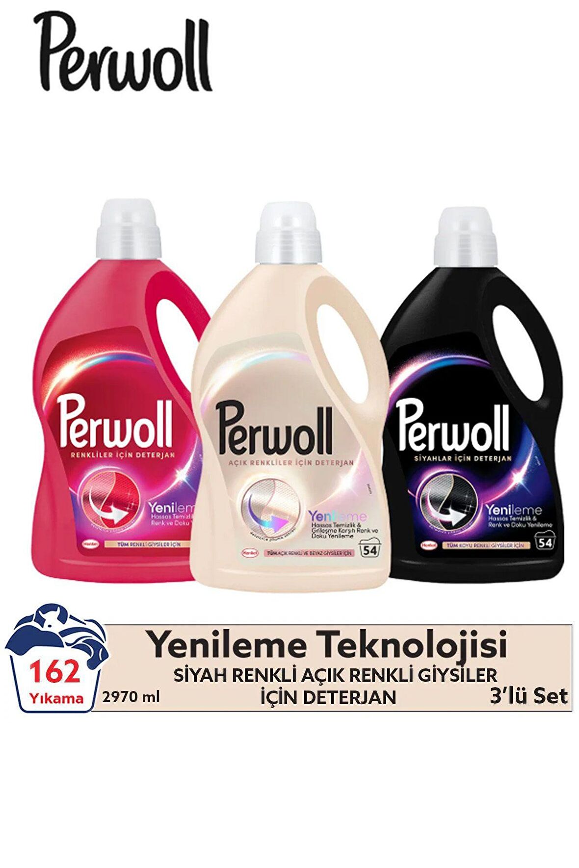 Perwoll Renk Koruma Beyaz - Renkli - Siyahlar için Sıvı Deterjan 162 Yıkama 3x3 lt