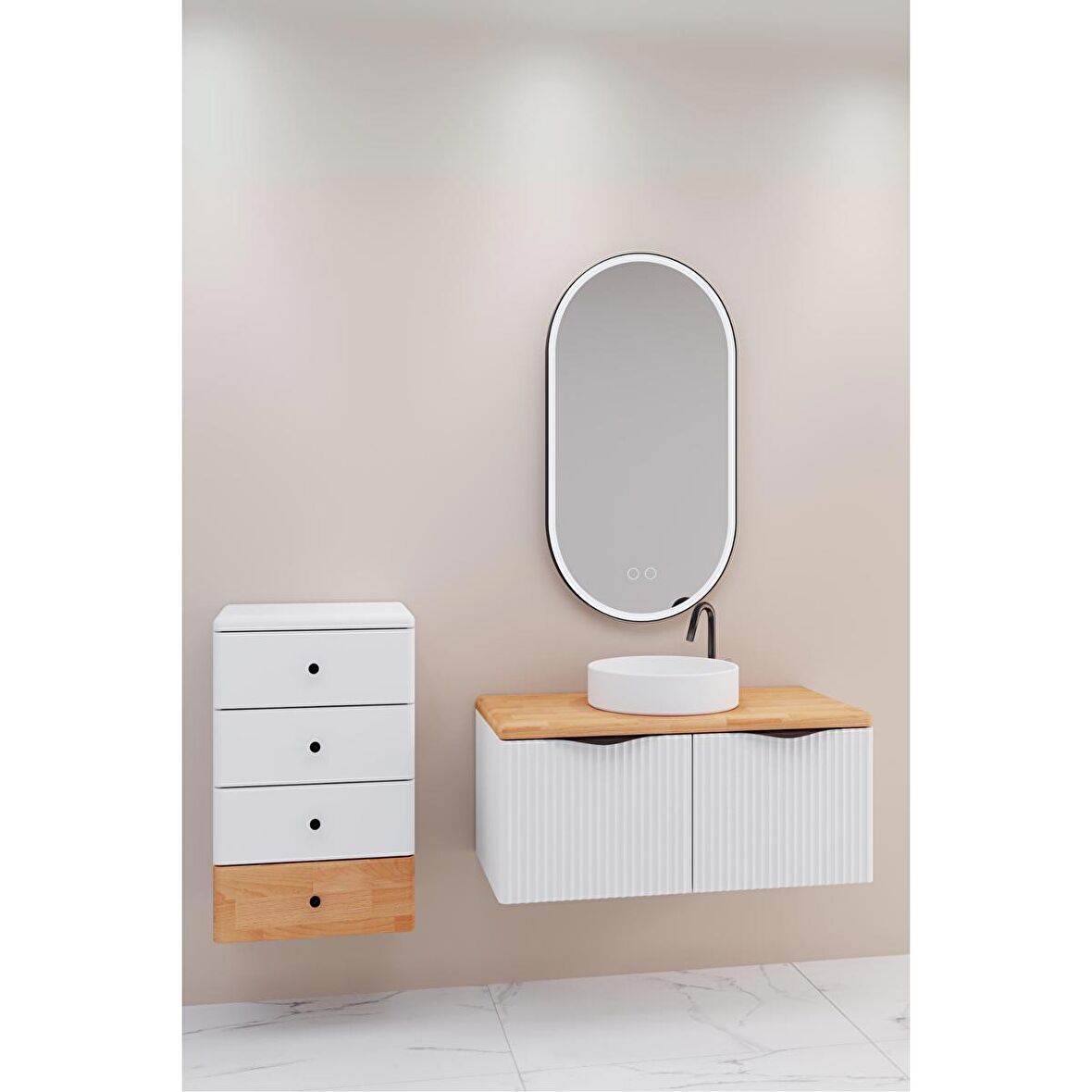 BELISSIMO 100 CM BEYAZ LAVABOLU BANYO DOLABI  BEYAZ /  KAYIN - YAN ÜNİTE DAHİL