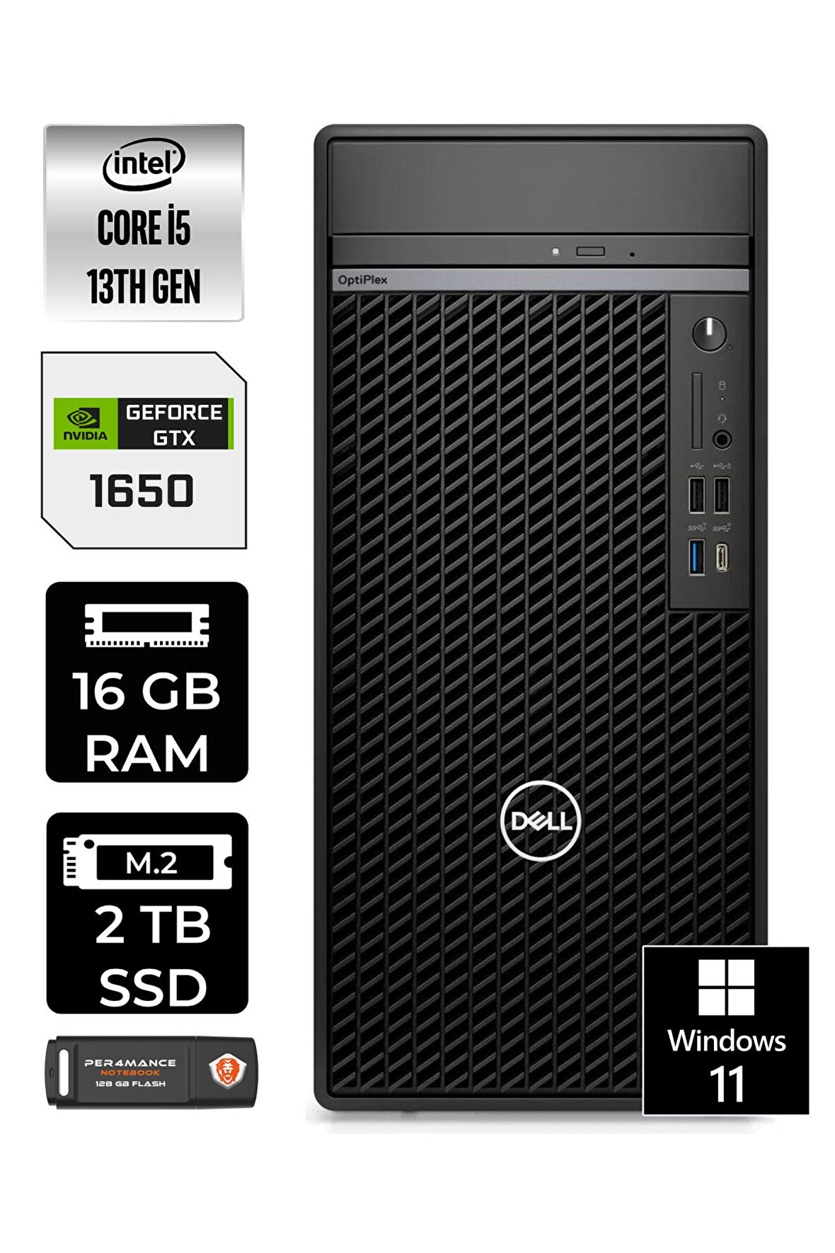 DELL OPTIPLEX i5 13500 16GB RAM 2TB SSD GTX1650/4GB W11PRO N010O7010MTU MASAÜSTÜ PC & PER4BELLEK