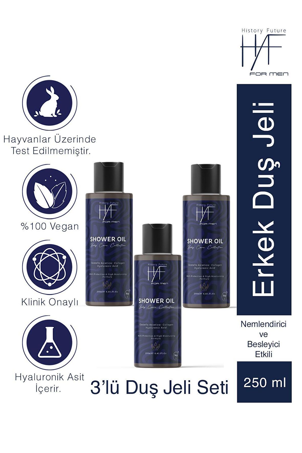 Erkeklere Özel Derin Temizlik Ferahlatıcı Bakım Nemlendirici Etkili Besleyici Duş Jeli Seti 250ml x3