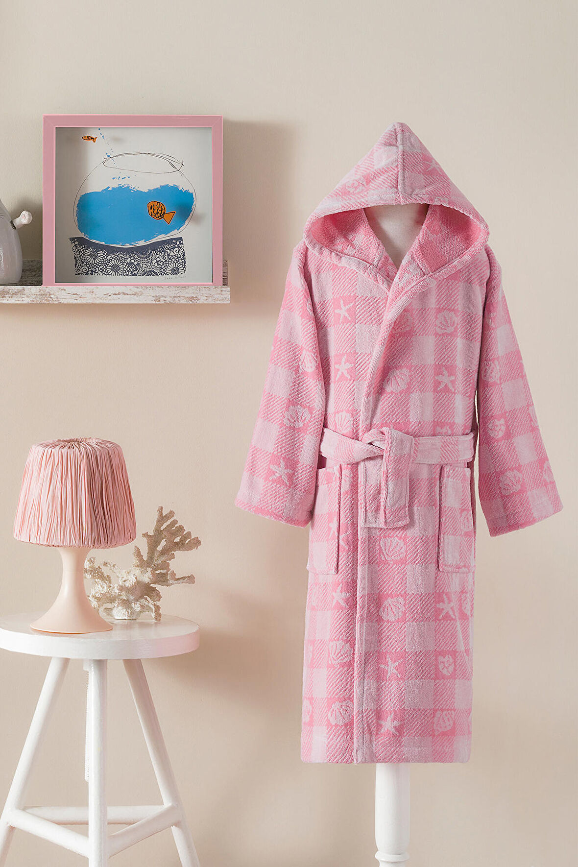 Özdilek Shell Plaid Kapüşonlu Kadife Çocuk Bornozu 1/2 Yaş