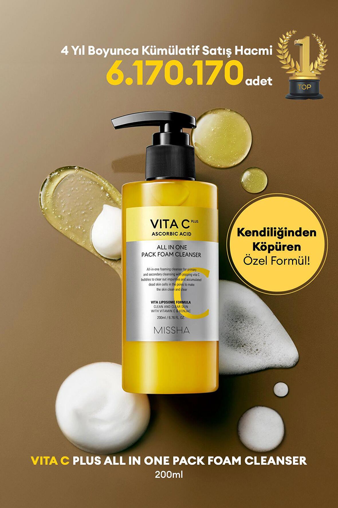 Ciltte Köpüren Jel Temizleyici & Maske Vita C Plus All in One Pack Foam Cleanser 200 ml