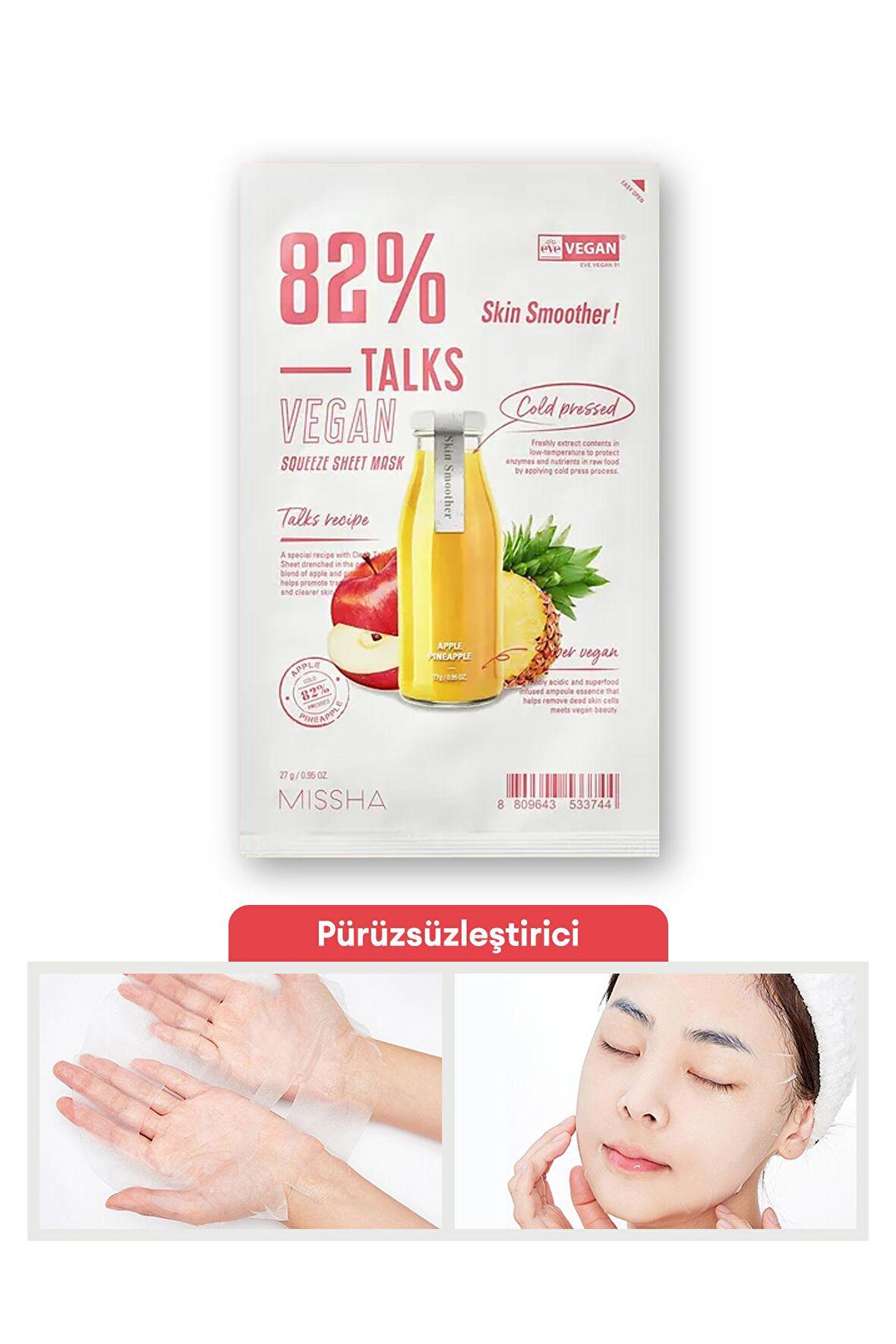 Pürüzsüz Görünüm Sunan Vegan Yaprak Maske Talks Vegan Squeeze Sheet Mask (Skin Smoother)