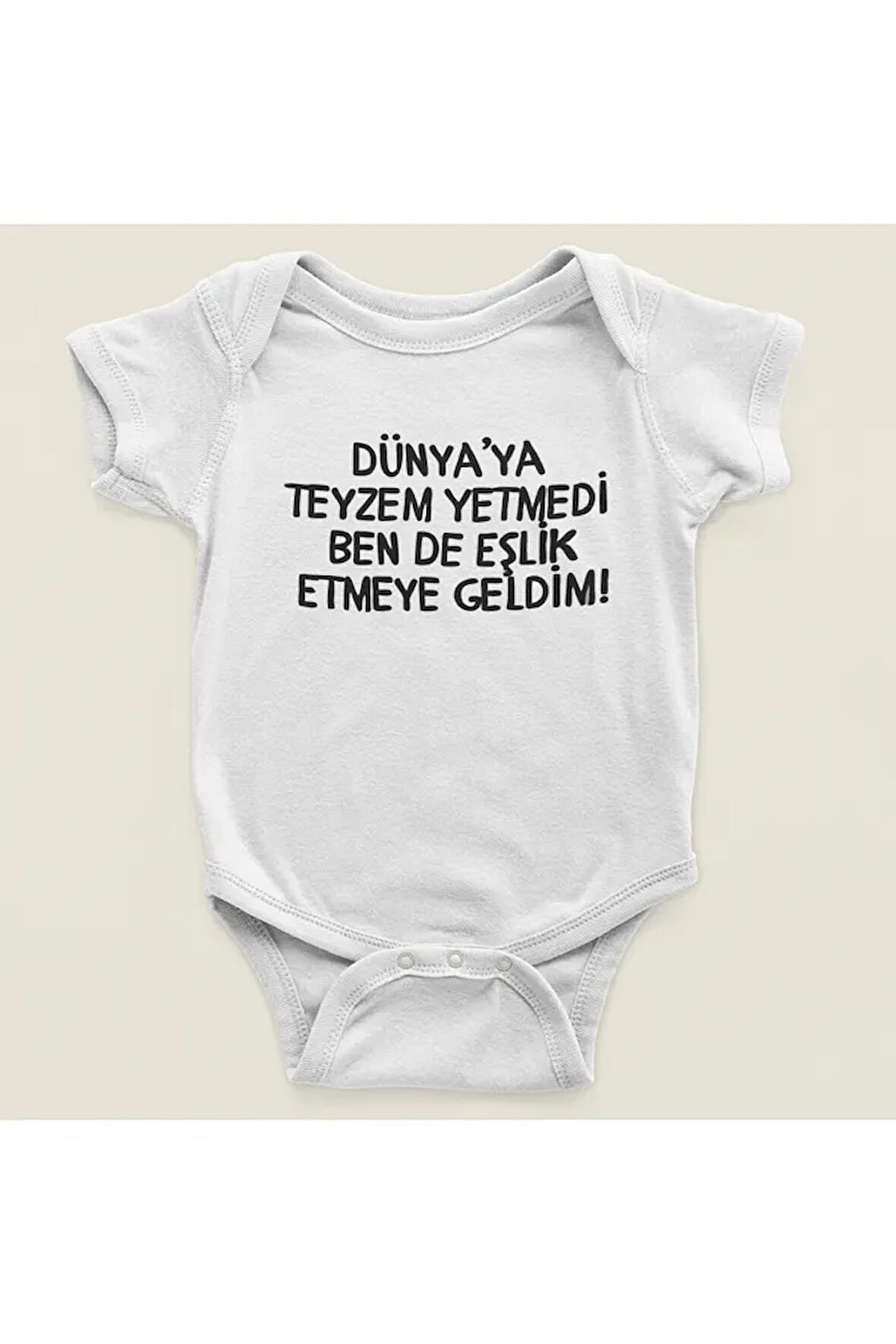 Dünya'ya Teyzem Yetmedi Bende Eşlik Etmeye Geldim Yazılı Pamuklu Yumuşak Unisex Çıtçıtlı Body Zıbın