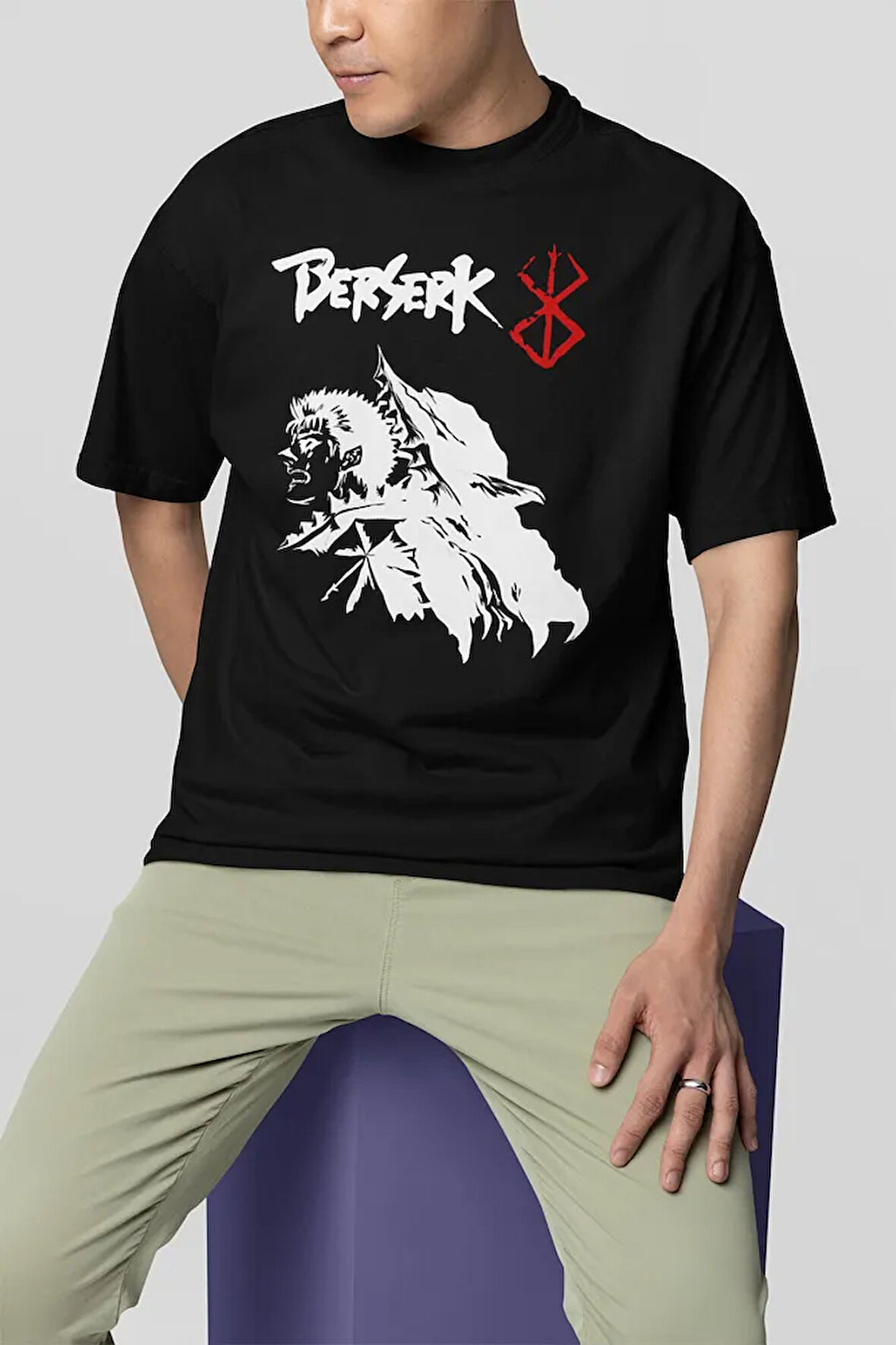 Berserk Karakter Baskılı Unisex Tişört, Oversize Anime Tişört
