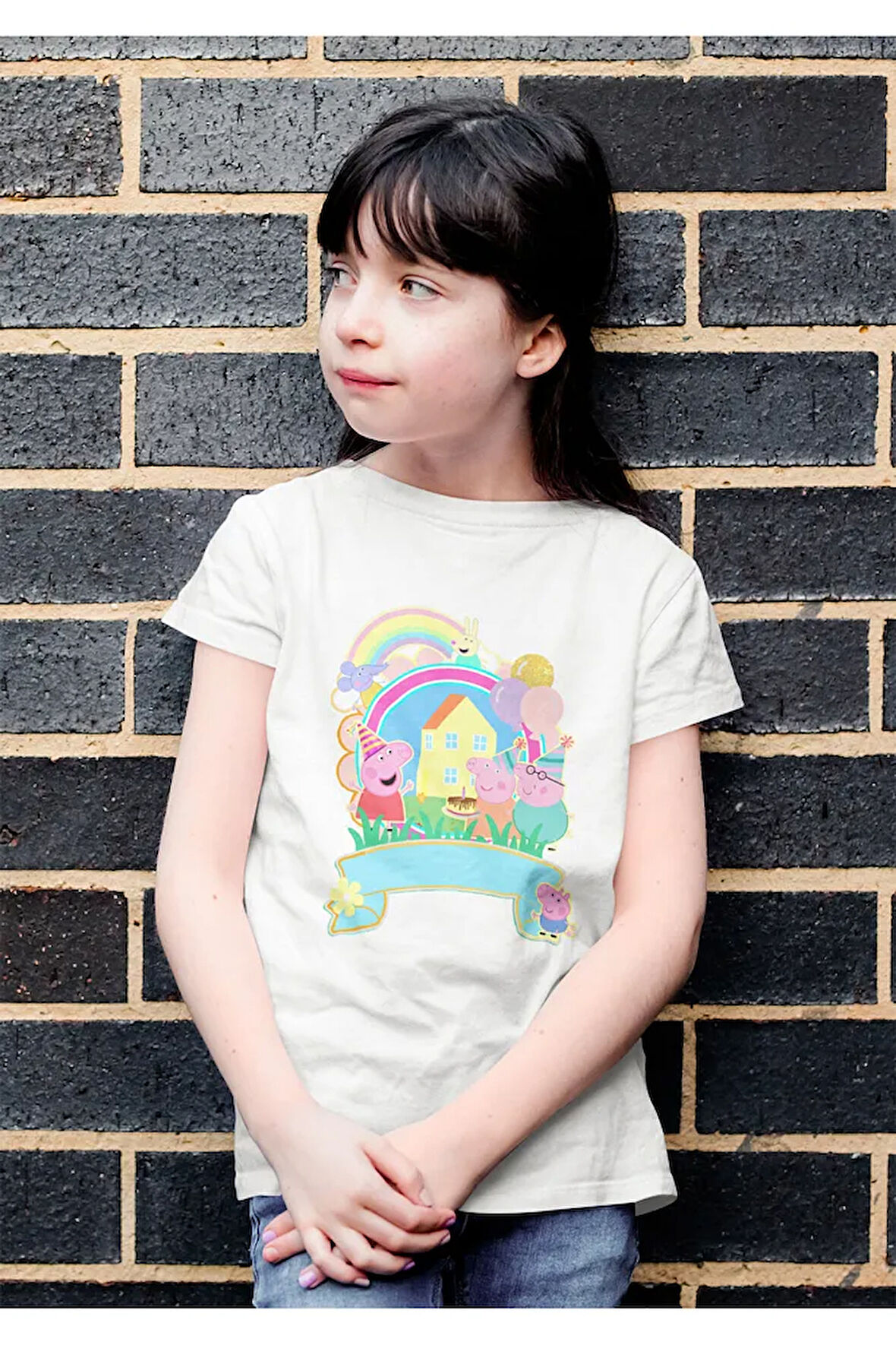 Tasarım Peppa Pig Baskılı Unisex Çizgi Film Çocuk Tişört (1-12 Yaş)