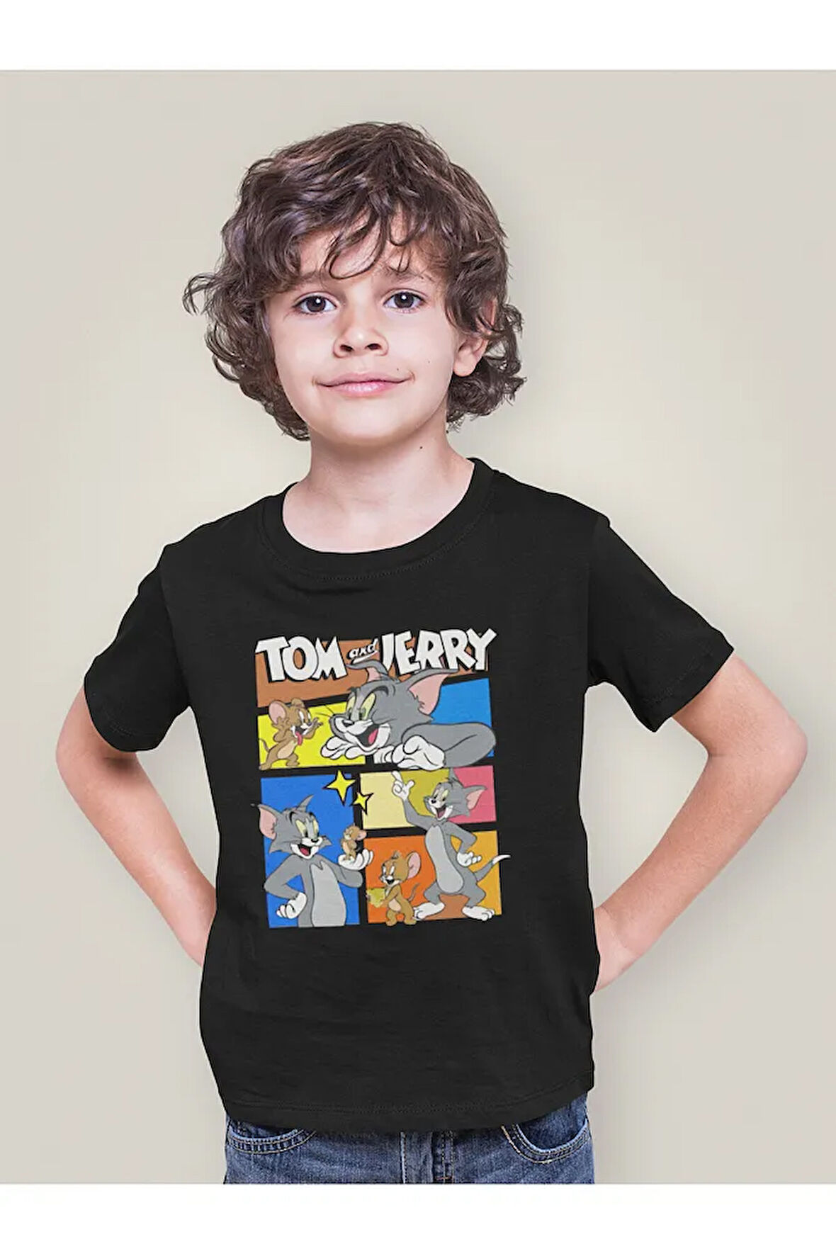 Tom Ve Jerry Baskılı Unisex Çizgi Film Çocuk Tişört (1-12 Yaş)