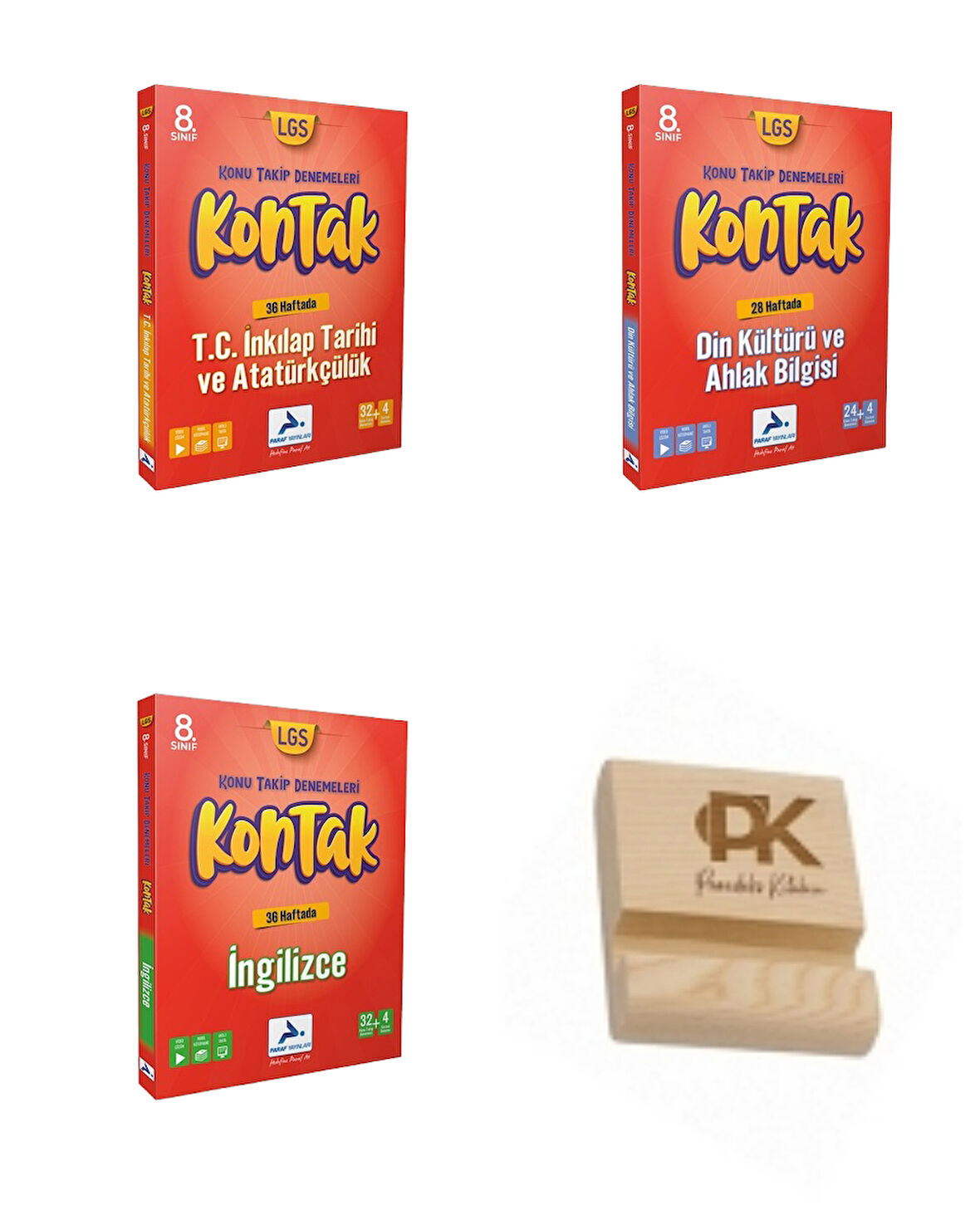 Paraf LGs 8. Sınıf Kontak İnkılap Din Kültürü ve İngilizce Konu Takip Denemeleri 3lü Set + Telefon Standı