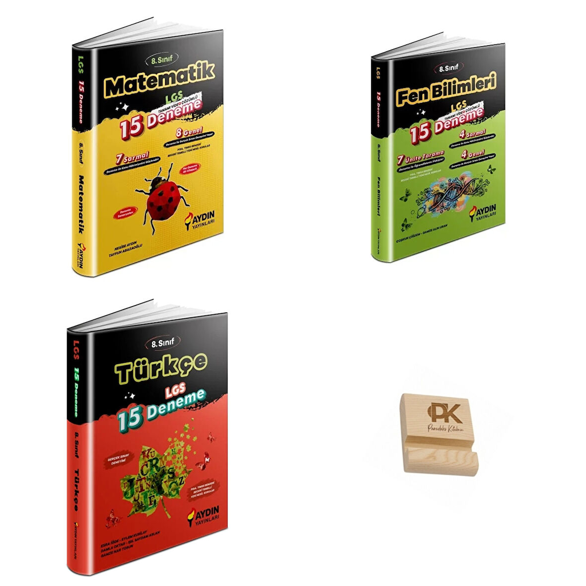 Aydın LGS 8. Sınıf Matematik (15li) Fen Bilimleri (15li) ve Türkçe (15li) Denemeleri 3lü Set + Telefon Standı